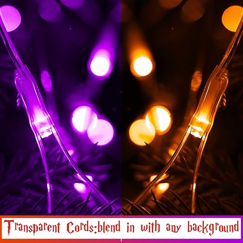 Miniatura 3 de JMEXSUSS Red de luces de Halloween naranja y morada, impermeable, 200 luces LED conectables que cambian de color, malla de alambre transparente,