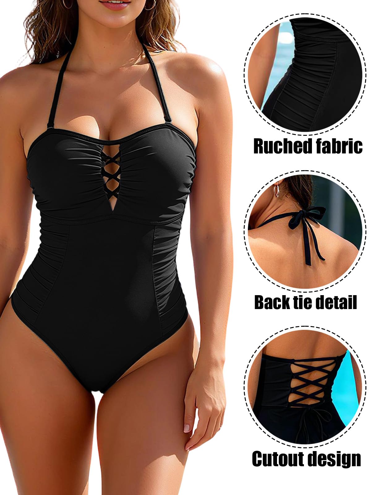 JFAN Costume da Bagno Intero Donna Sexy Costumi Interi Controllo Push Up Pancia Monokini con Blocco dei Colori Spiaggia Regolabile Backless Retro Swimwear Eleganti Estate Beachwear