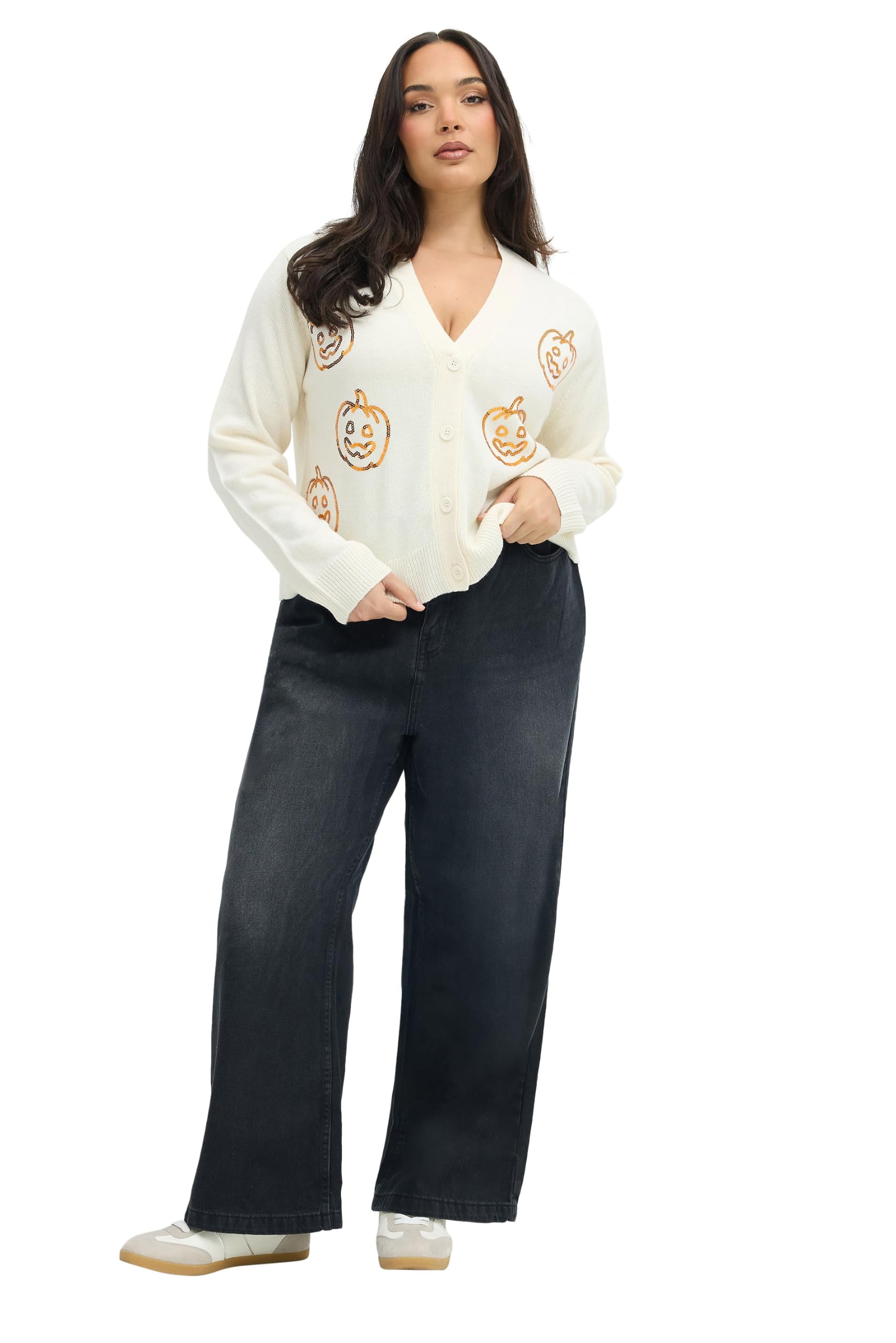 Yours Limited Collection Curve Sequin Pumpkin Cardigan - Women's - Plus Size Curve