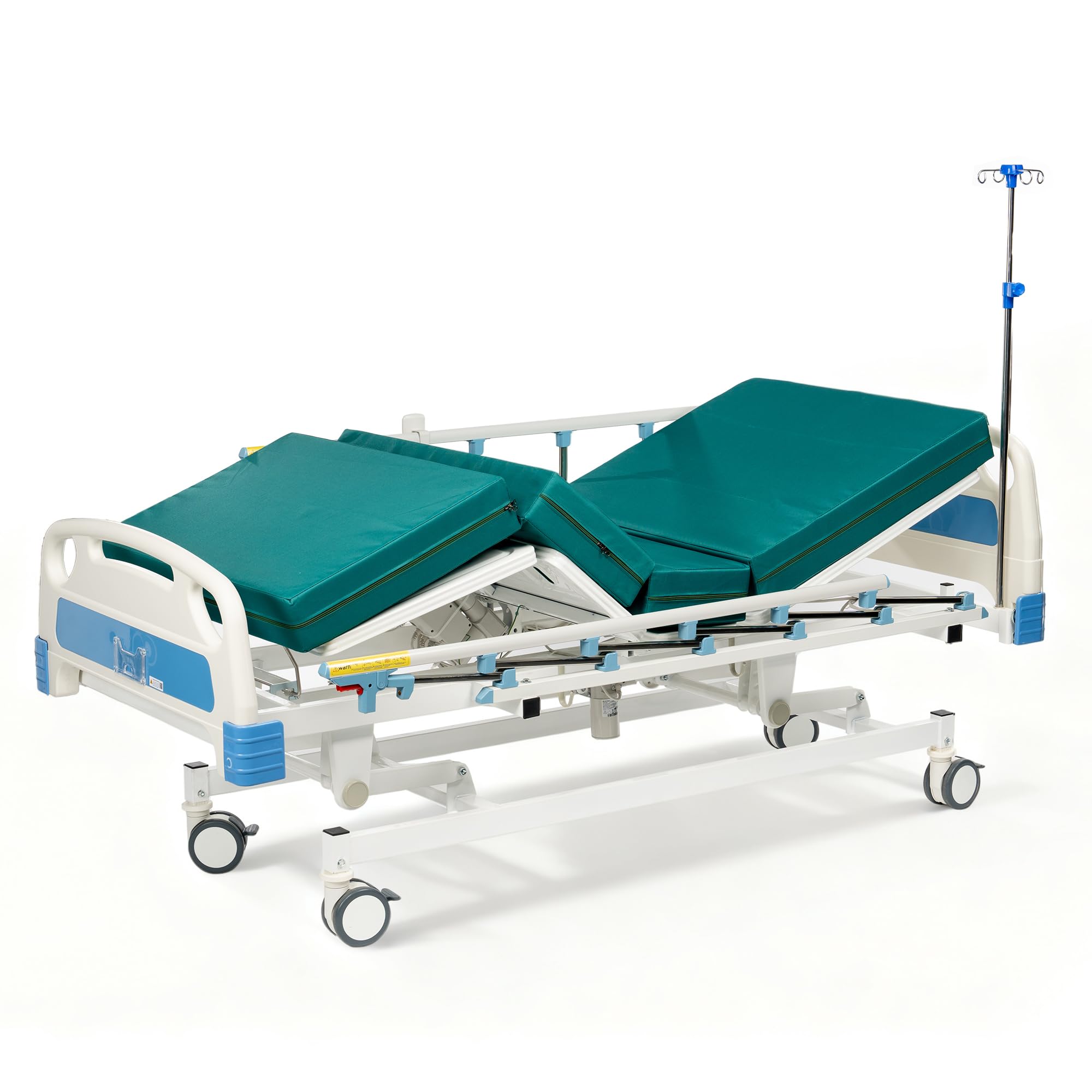 Real Relax Premium 3 Function Full Electric Hospital Bed (with Mattress & IV Pole), Premium Medical Hospital Beds, with Locking Casters, Motor, 530LBS Loading, Includes Sheets (2X)