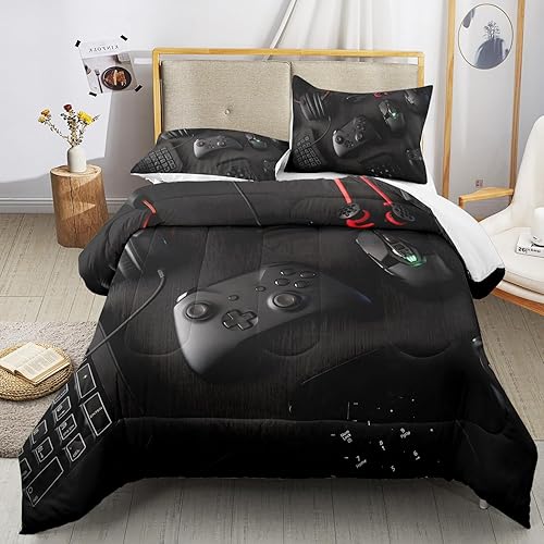 Miniatura 8 de Raphus cucullatus Juego de edredón de videojuegos para niños, tamaño individual, juegos de ropa de cama para niños, cama individual, edredón rojo y