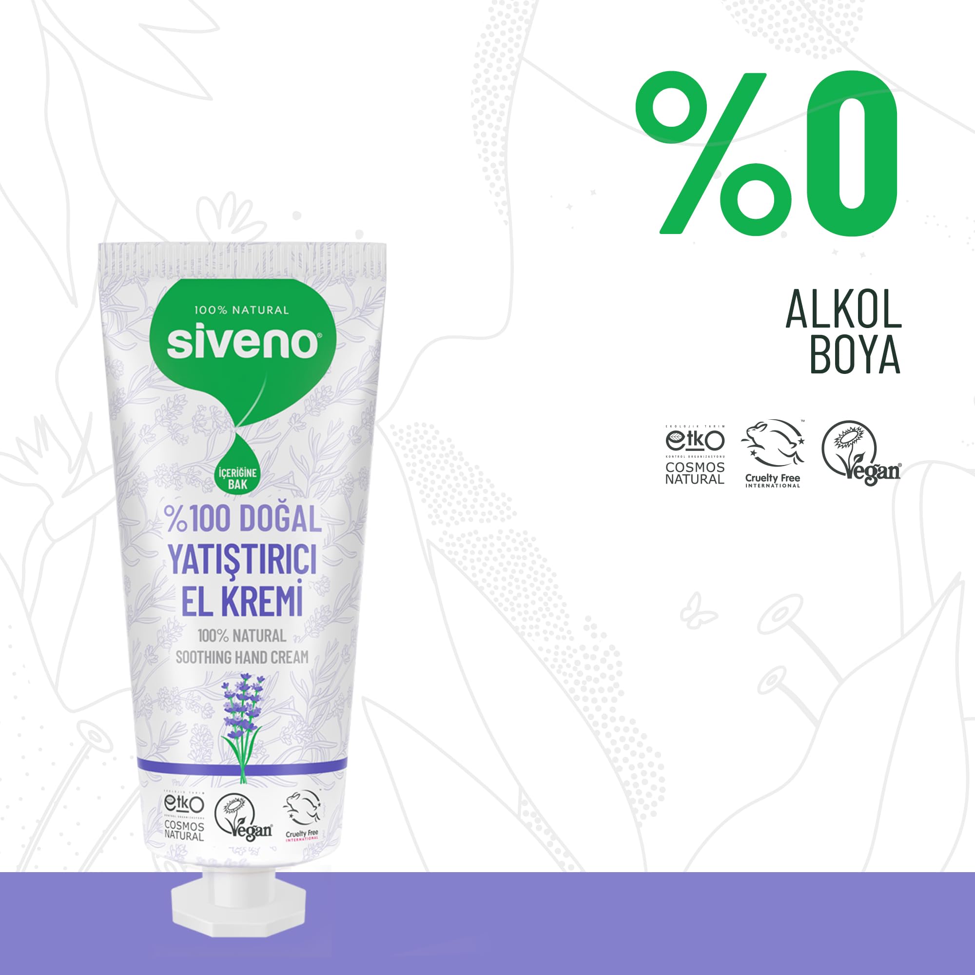 Siveno%100 Doğal El ve Vücut Kremi Lavanta Cilt Yatıştırıcı Onarıcı Yoğun Nemlendirici Vegan 30 ml