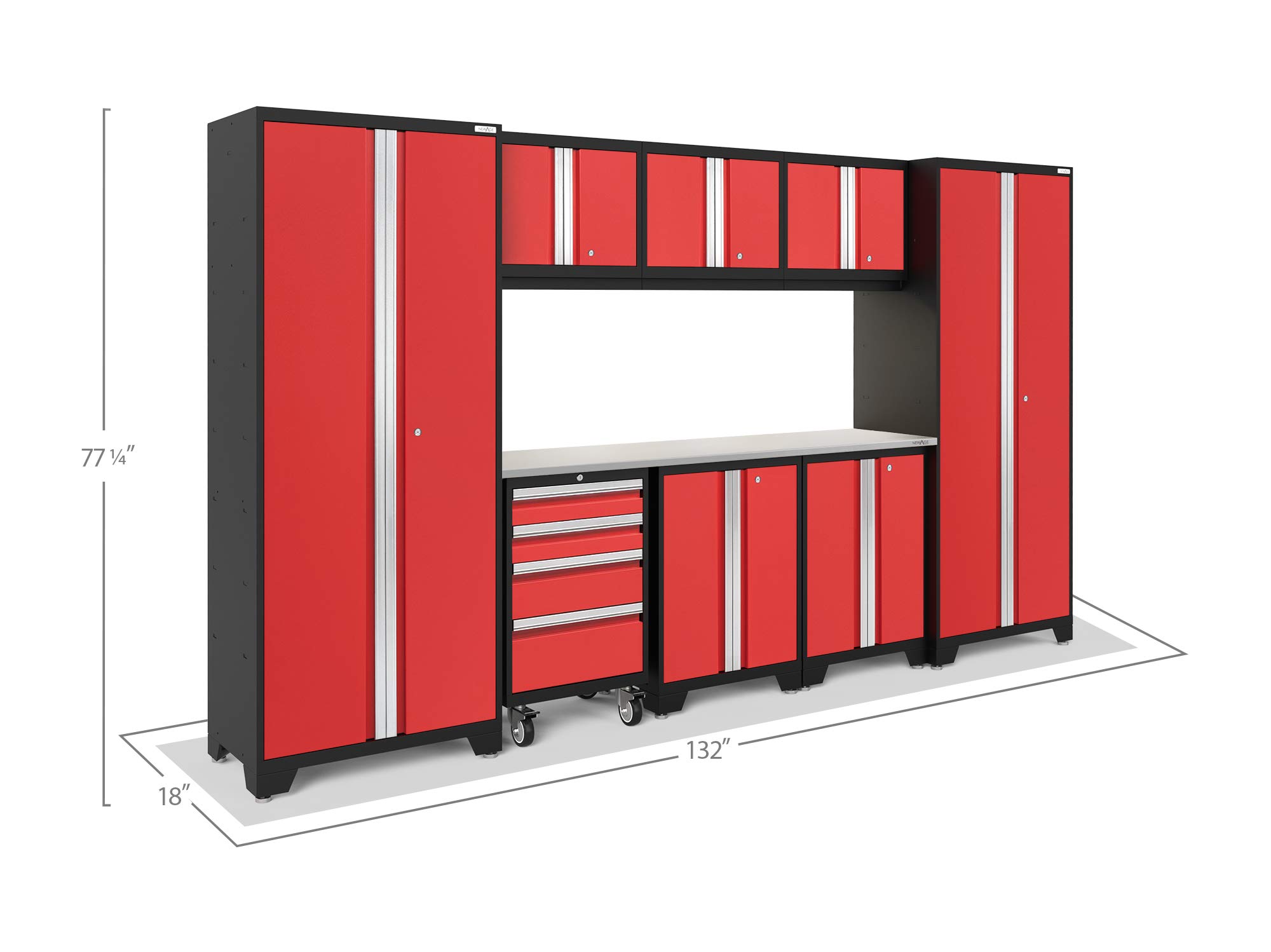 NewAge Products Bold Series Red 9 Piece Set, Garage Cabinets, 50631