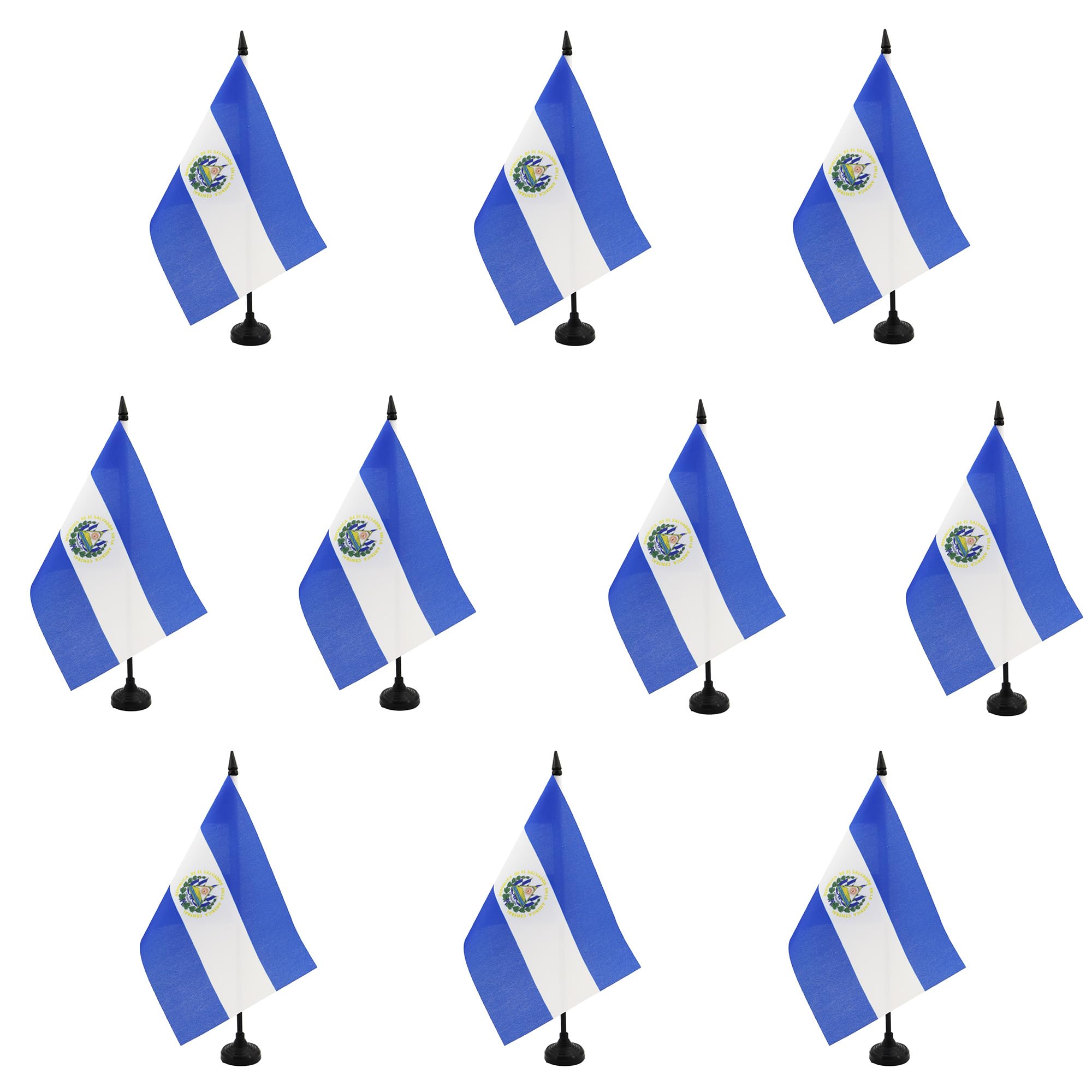 AZ FLAG - Set of 10 El Salvador Table Flag 5'' x 8'' - 10 Small Salvadoran Office Flags 100% Polyester 21 x 14 cm - Mini Desk Flag with 10'' Pole and Black Plastic Base