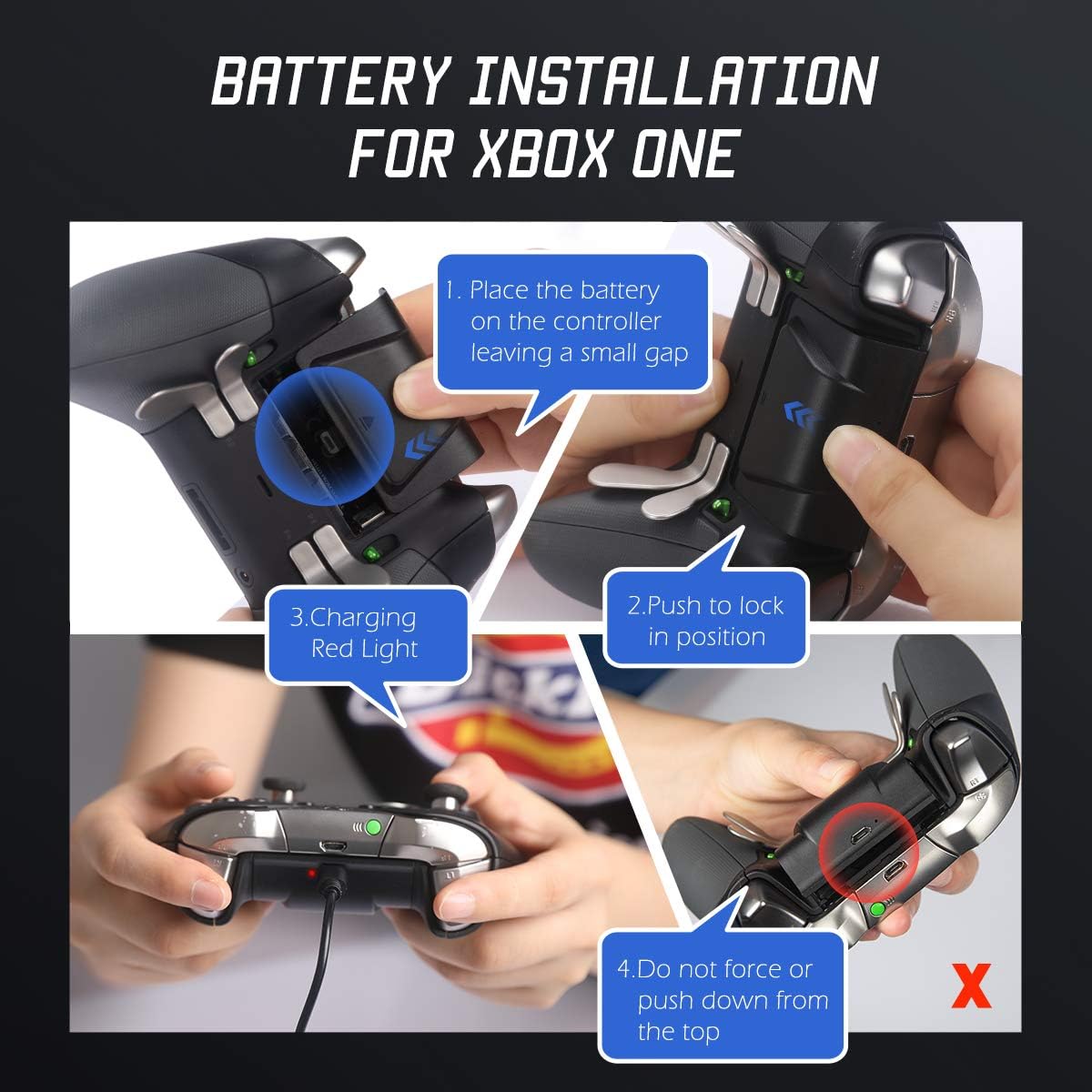 Battery Pack for Xbox One Controller, YCCTEAM 1200mAh Rechargeable Battery [2-Pack] for Xbox One/X/S/Xbox One Elite Wireless Controller with 5FT Micro USB Charging Cable and LED Charging Indicator