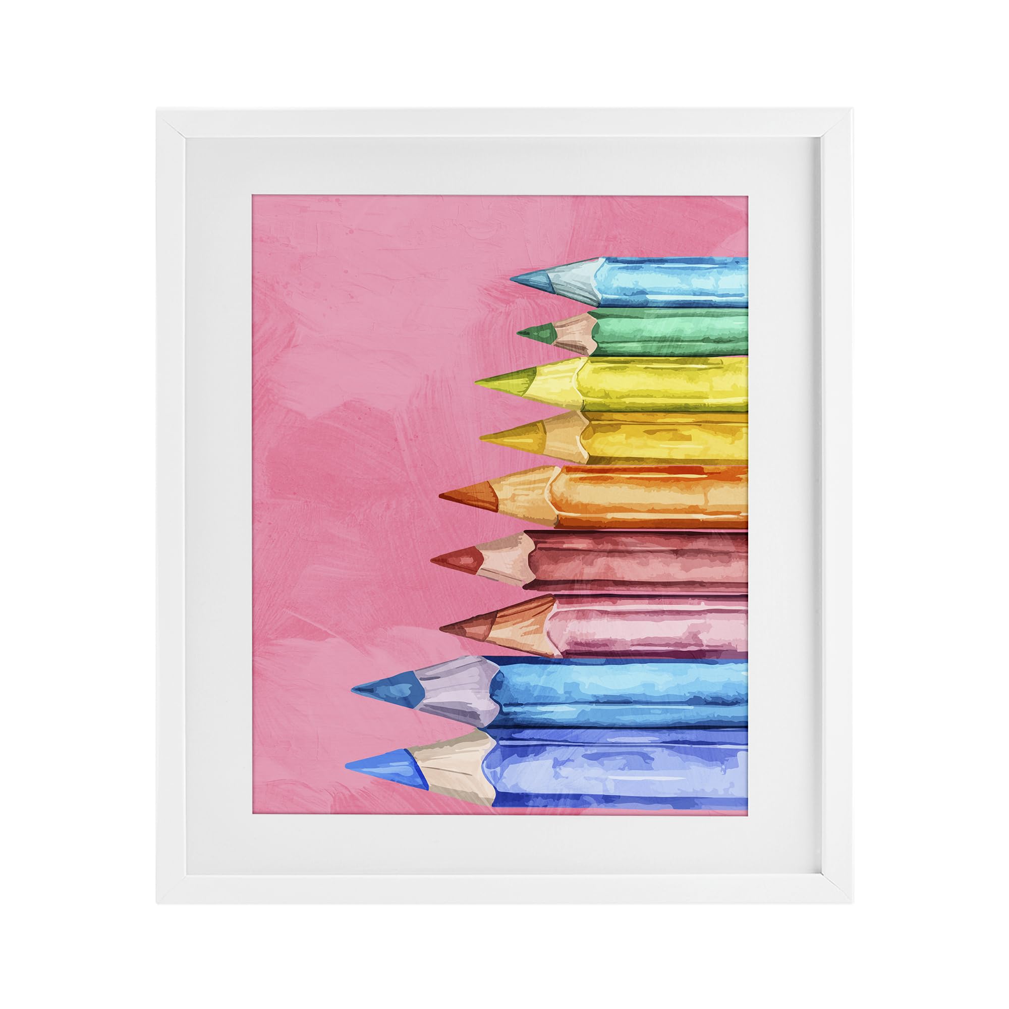 Stupell Industries Coastal White (Textured) 'Vibrant Pencils On Pink'| Framed Print Under Glass
