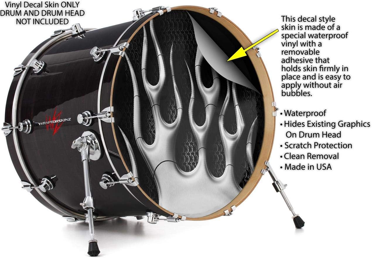 Vinyl Skin Decal Wrap for 22" Bass Kick Drum Head Metal Flames Chrome - DRUM HEAD NOT INCLUDED