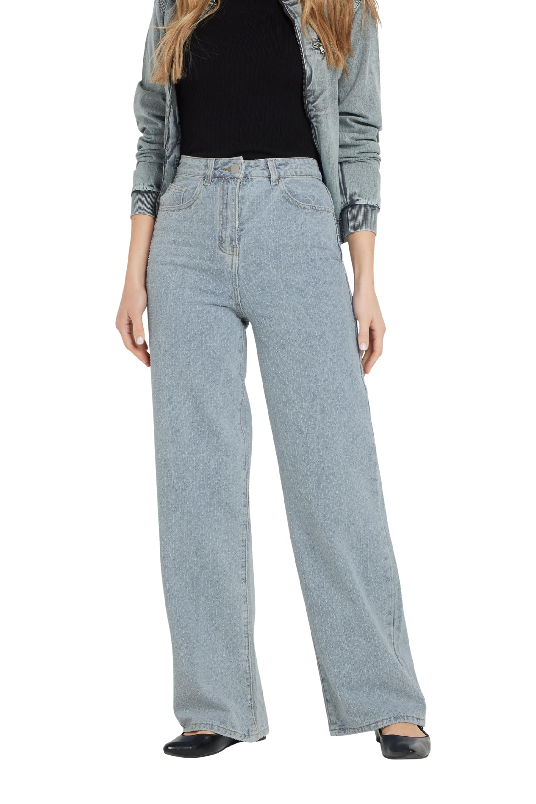 Long Tall Sally Women's Blue - Lts Tall Denim Textured Slouch Wide Leg Jeans
