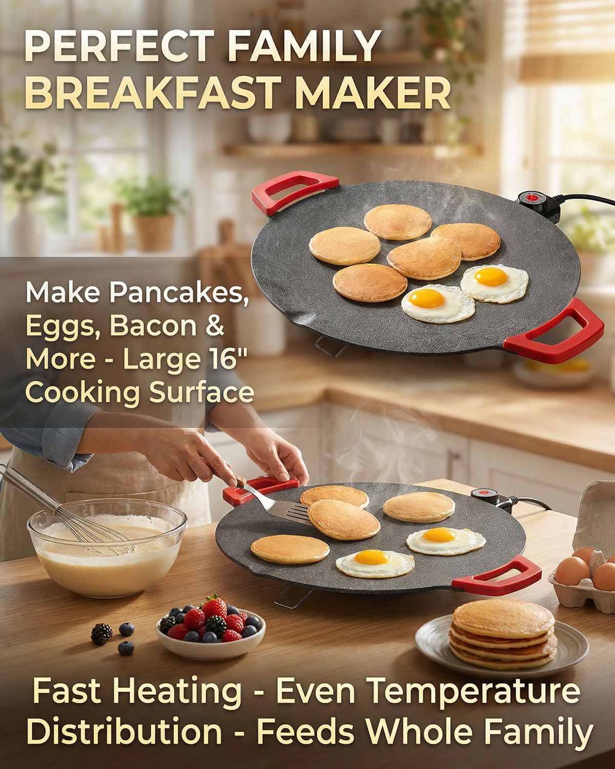 Non-Stick Electric Indoor Grill Pan,Multi-Functional Korean Electric Indoor Grill,Portable Indoor Grill Nonstick Smokeless Round Griddle for Steaks Pancakes BBQ Family Pan(L-40cm/15.7in)