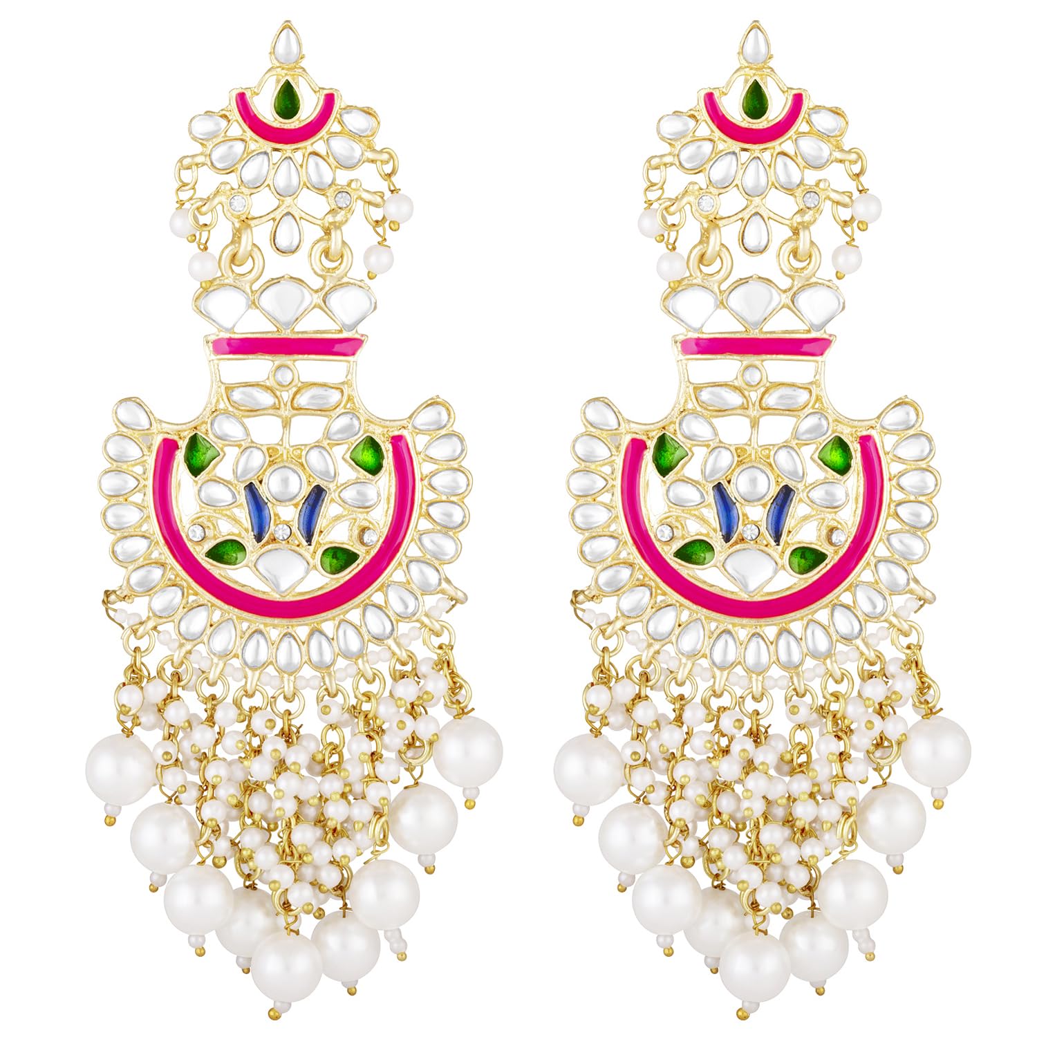 Peora Gold Plated Kundan Pearl Pink Meenakari Chandbali Dangle Earrings for Women (B094XS9ZH3) Amazon Price History, Amazon Price Tracker