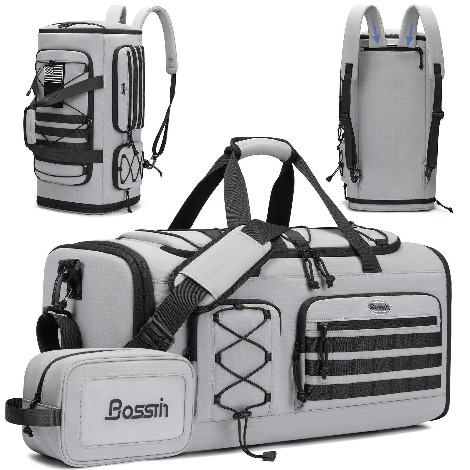 BOSSTIN Gym Bag for Men & Women, 45L-50L Expandable Sports Duffle Bag, Grey Checkered, L, Expandable Travel Duffel Bag