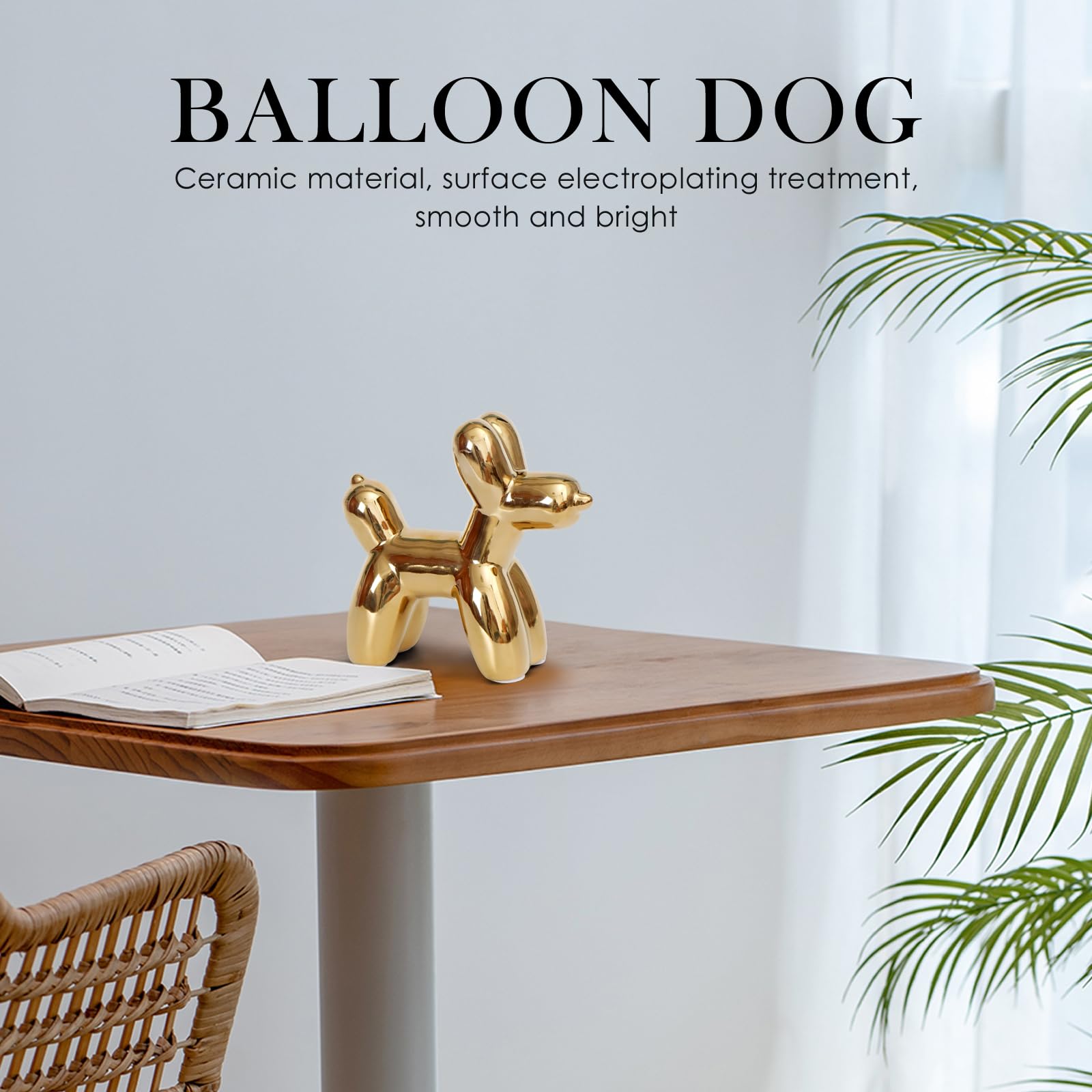 Notakia Graziosa statuetta di cane a forma di palloncino in ceramica, artigianato, soggiorno, decorazione da scrivania, fatta a mano, moderna, piccola statua di animali in ceramica, ornamento
