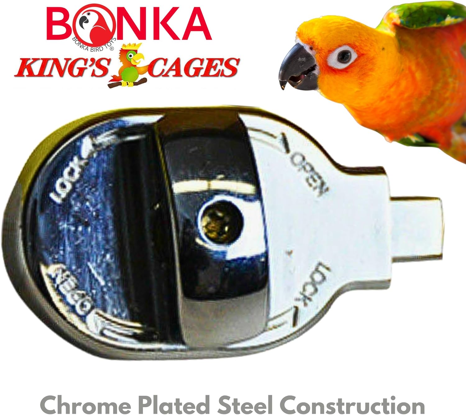 Kings Cages 1334 Lock 6 Round Feeder Door Lock – Durable Chrome-Plated Steel, 2 1/8" x 1 1/4", Secure Feeder Door Closure for Birdcages, Prevents Escape & Tampering