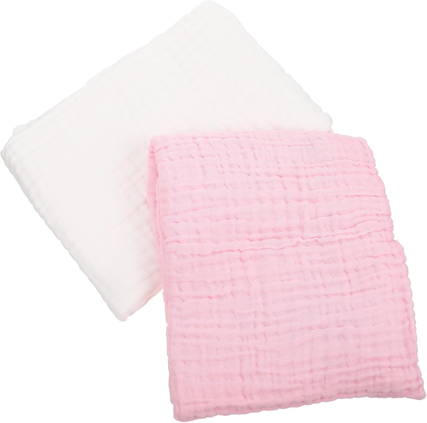 SECFOU 6-Layer Cotton Gauze Bath Towels for Newborns, Soft Bath Blankets with Breathable Muslin Fabric, 2pcs Pink and White Multipurpose Towels for Spring and Summer Bathing