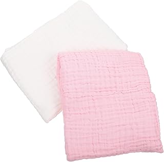 Kisangel 2pcs Cotton Bath Towels and Blankets for Newborns, Soft Absorbent 6-Layer Muslin Fabric, Breathable Lightweight Shower Towels for Spring and Summer, Pink White Set
