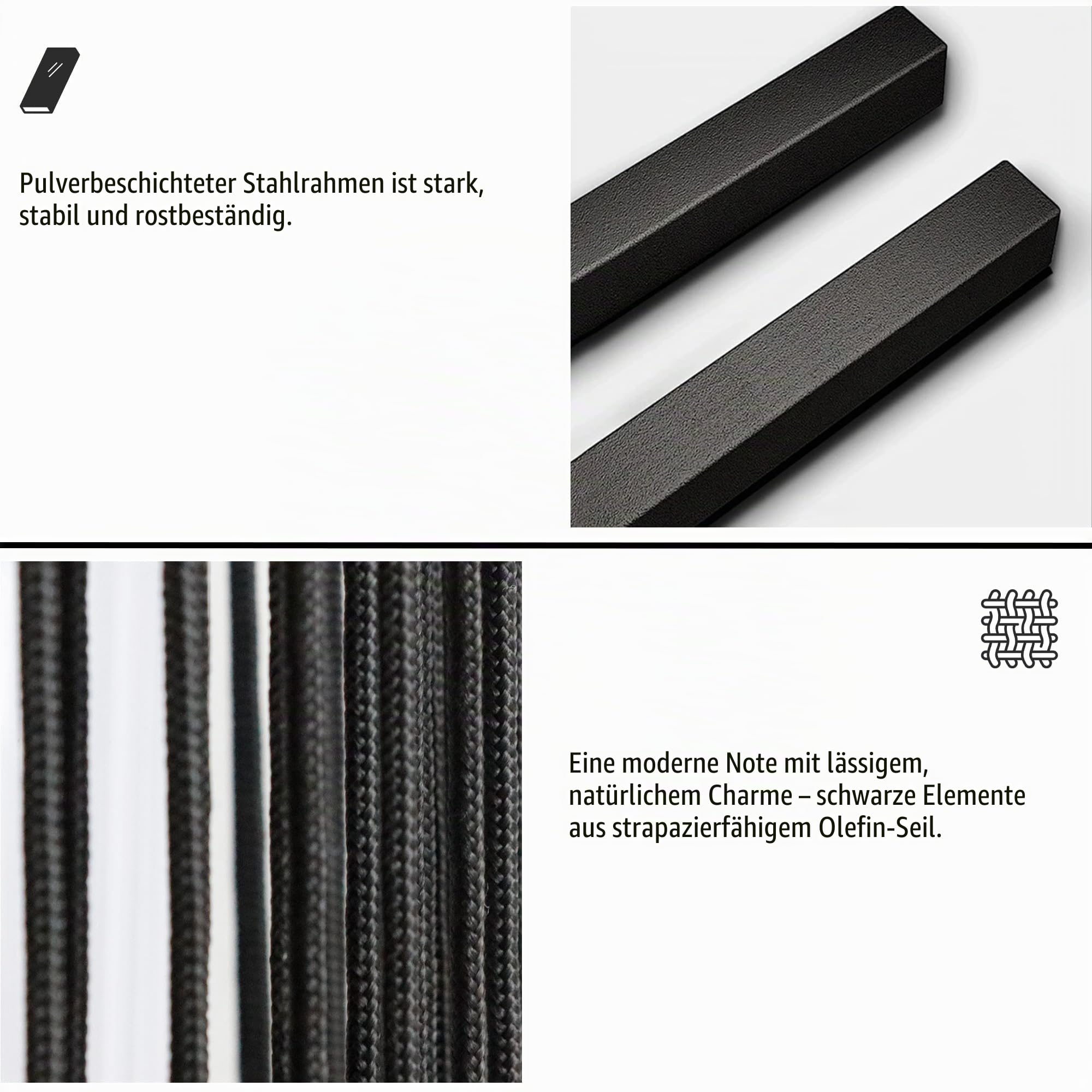 TRIROCKS Außenstehlampe, 2-Teilige Solarbetriebene Laterne, Geflochtene Solar-Terrassenlampe mit Olifen-Seil, Wasserdichtes Rattan-Solar-Decklicht (Schwarz)