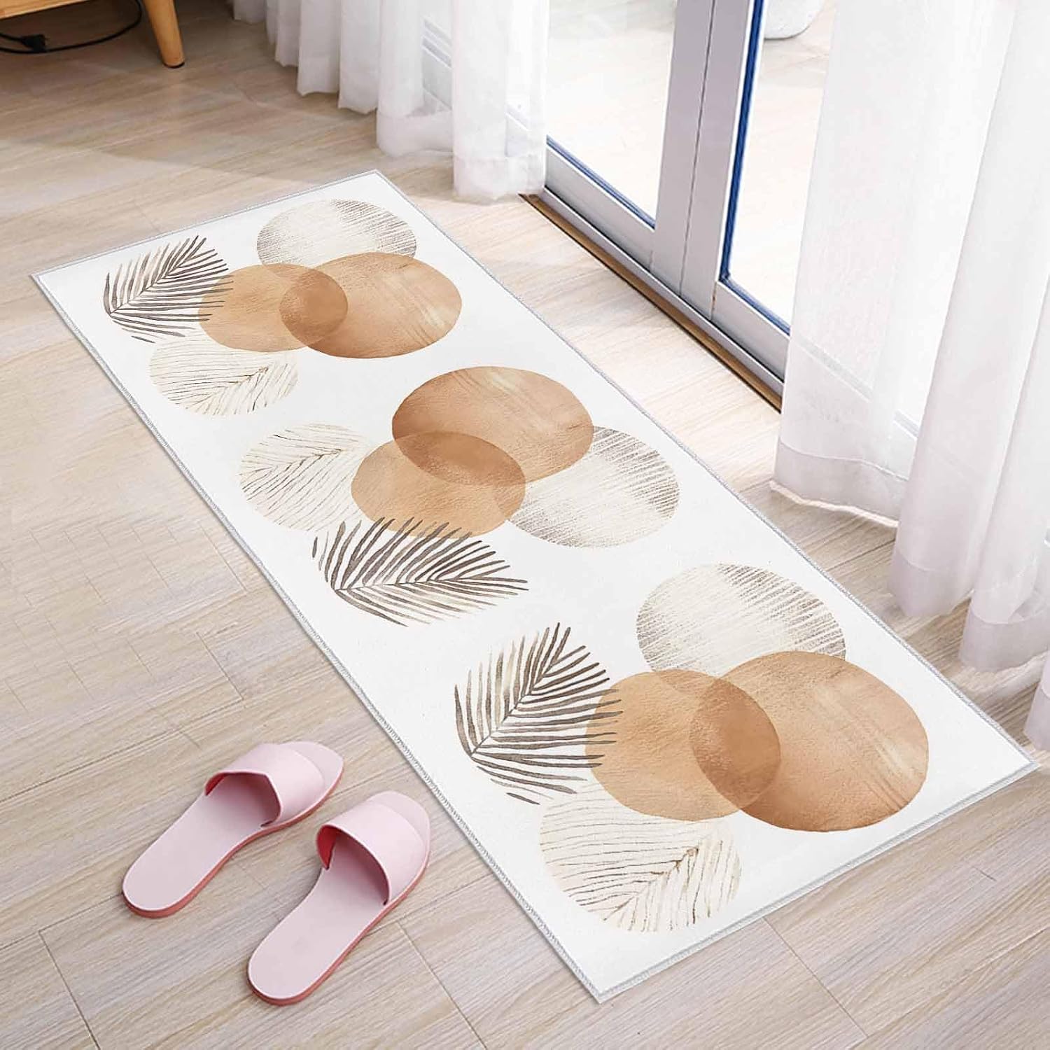Kitchen Mats for Floor Bohemian Color Block Abstract Leaves Washable Non Slip Kitchen Rugs 1PCS, Nordic Minimalist Style Absorbent Standing Mats for Sink Bathroom Office Living Room 23.6x70.9in
