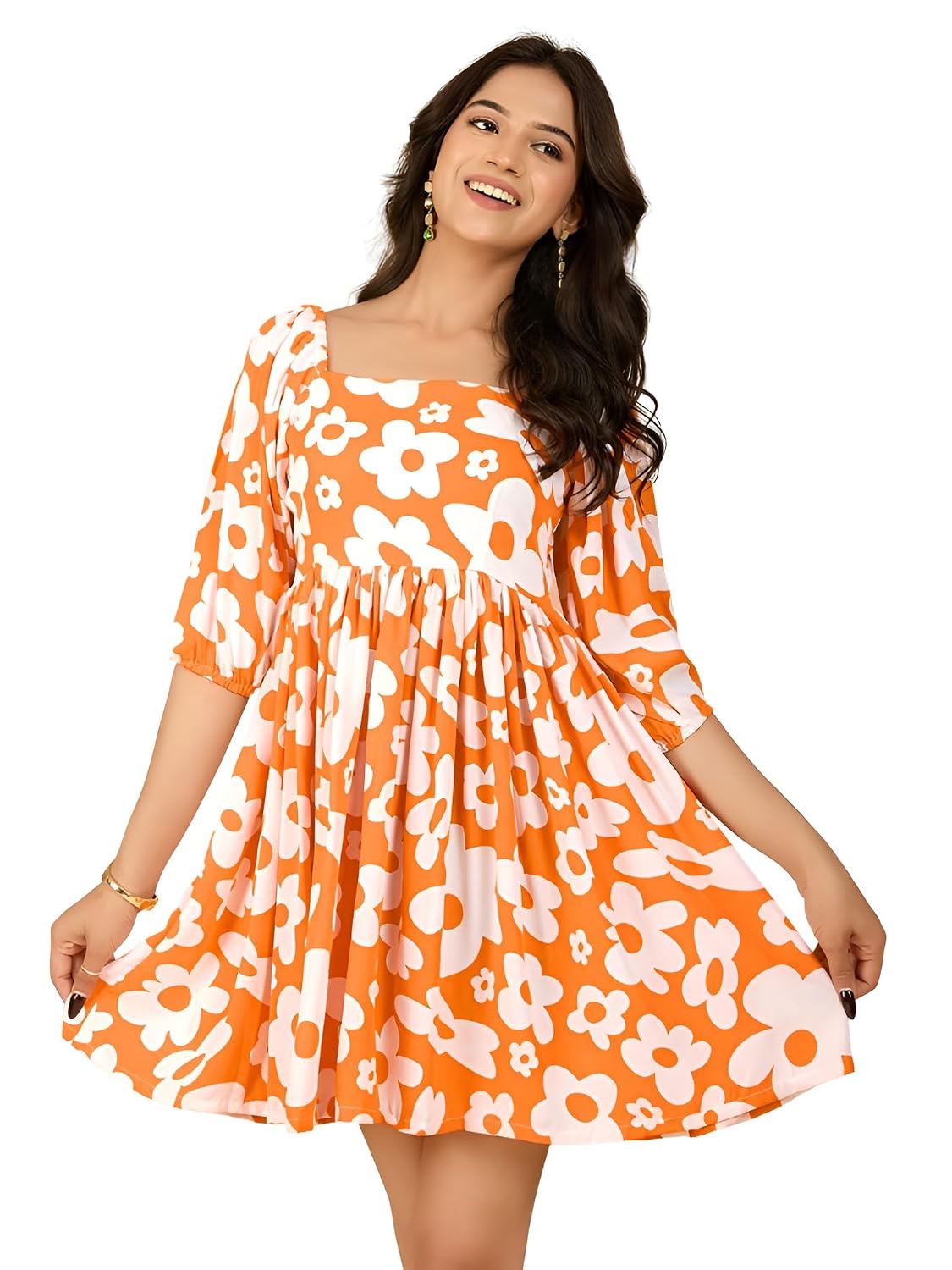 MODIVAA Women Polyester Floral Printed A-Line Midi Dress | Summer Casual Dress | Lightweight Daily & Office Wear (D253) - Review, Price and Buying Guide