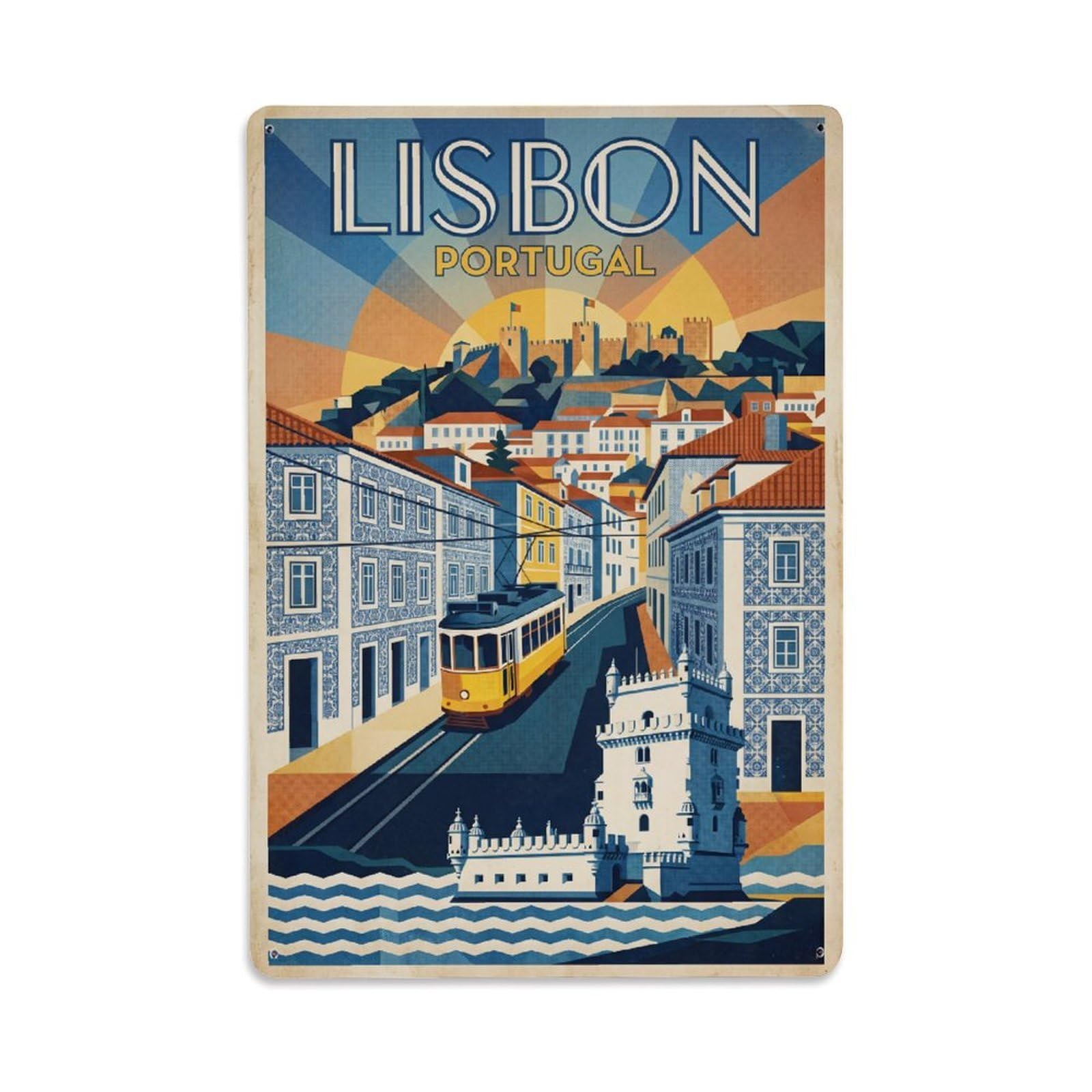 Fqcyn Style Metal Tin Sign Vintage Travel Portugal Lisbon