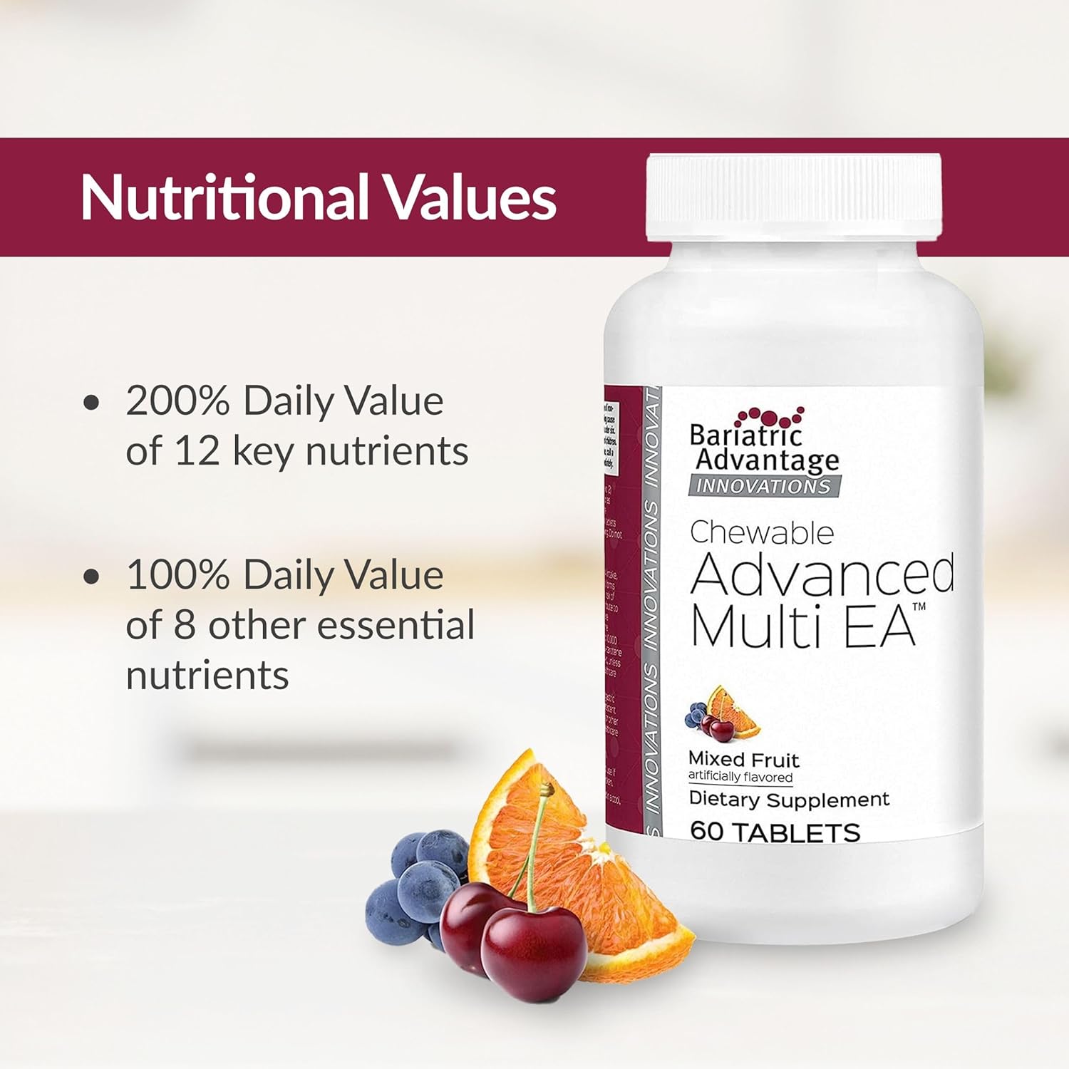 Bariatric Advantage Chewable Advanced Multi EA - High Potency Daily Multivitamin with Iron for Bariatric Surgery Patients - Mixed Fruit Flavor - 60 Count - Image 5
