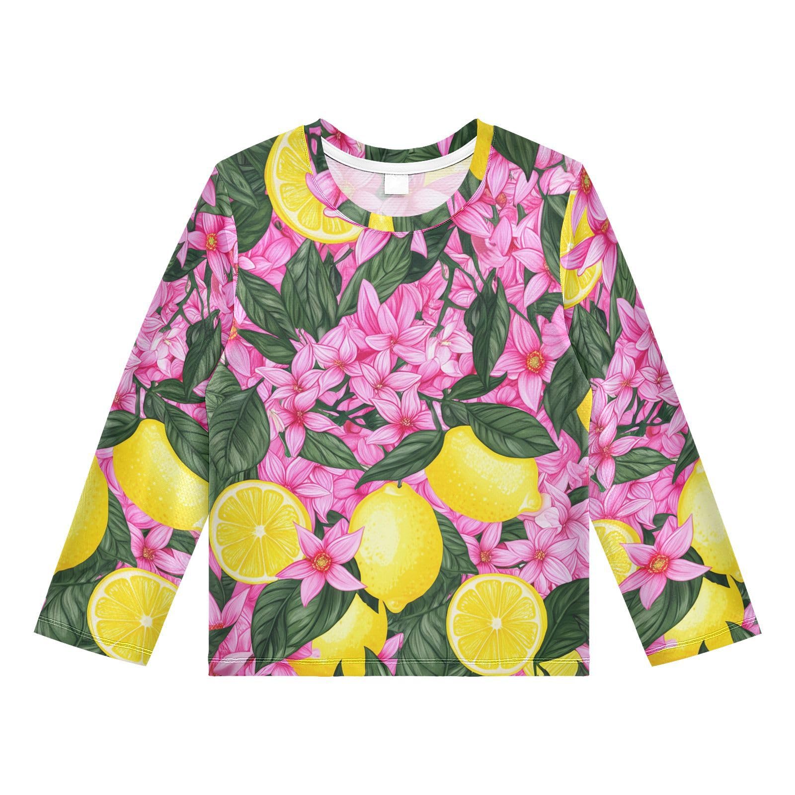 Lemon Flower Foliage Magenta Boy's Rash Guard Swim Shirt Long Sleeve Sun Shirt for Swimming Pool Beach UPF50+ 3T