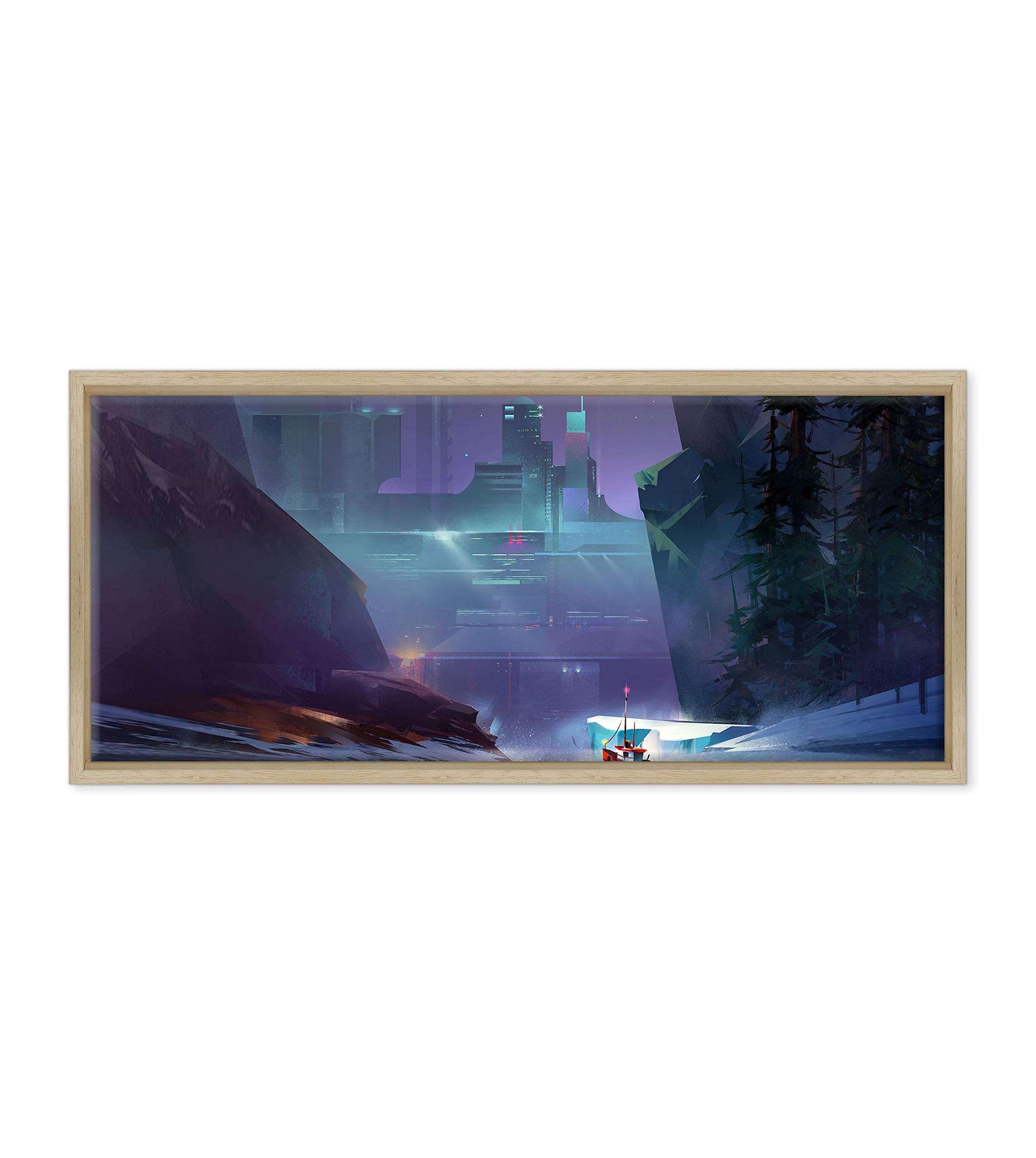 Quadro PANORAMICO su Tela Canvas INTELAIATO - con Cornice - Foresta - Paesaggio Natura Wildlife - Design - 40x100cm - Stile Moderno Legno Naturale - (cod.6666)