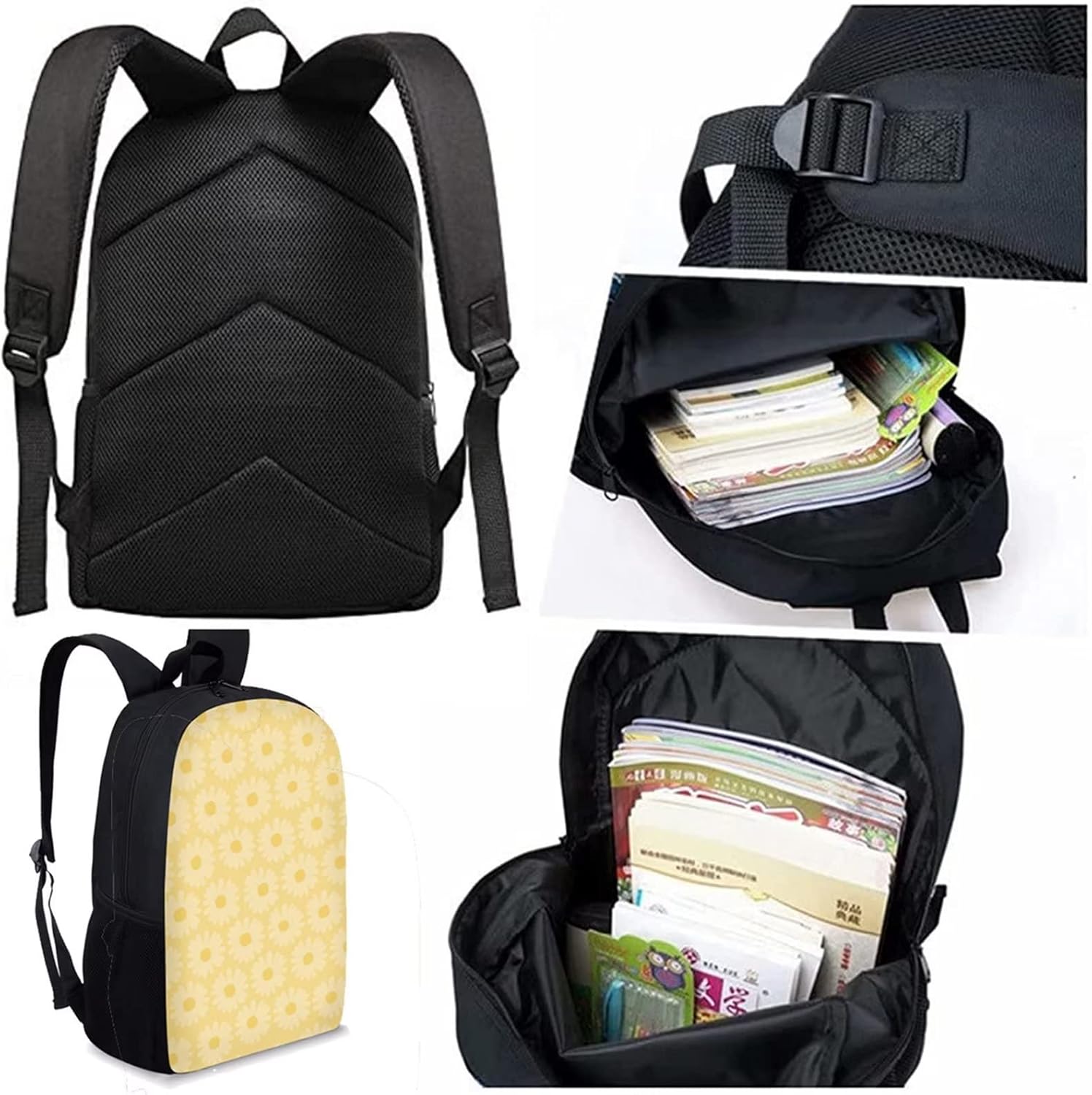 Backpack with Lunch Box and Pencil Case African Black Girl School Bag and Lunch Box Set for Kids Women Hiking Rucksack with Water Bottle Holders