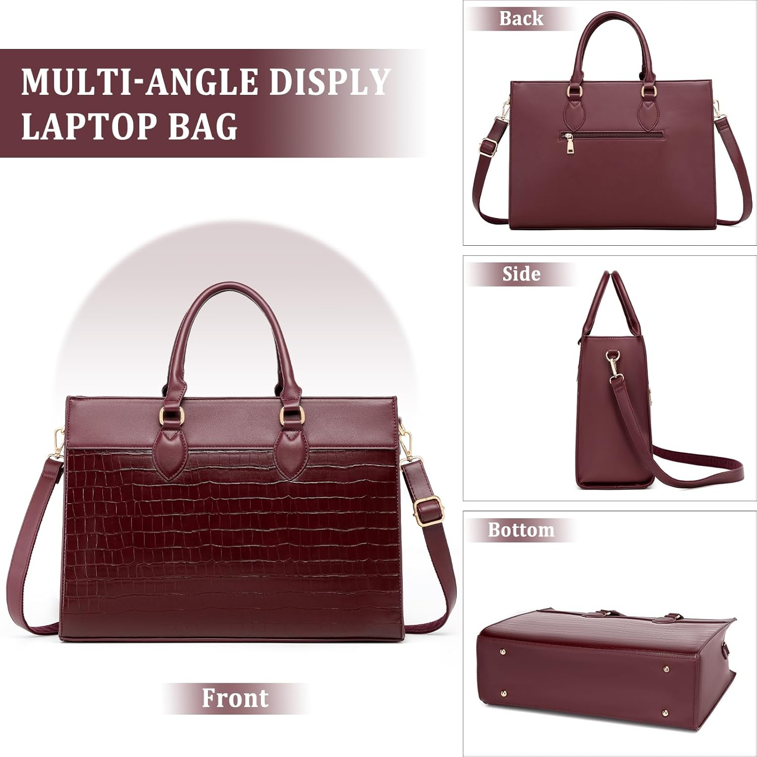 BOLOSTA Laptop Bag for Women 15.6 inch Work Tote Bags for Women Large Waterproof Leather Computer Bag with Clutch Purse