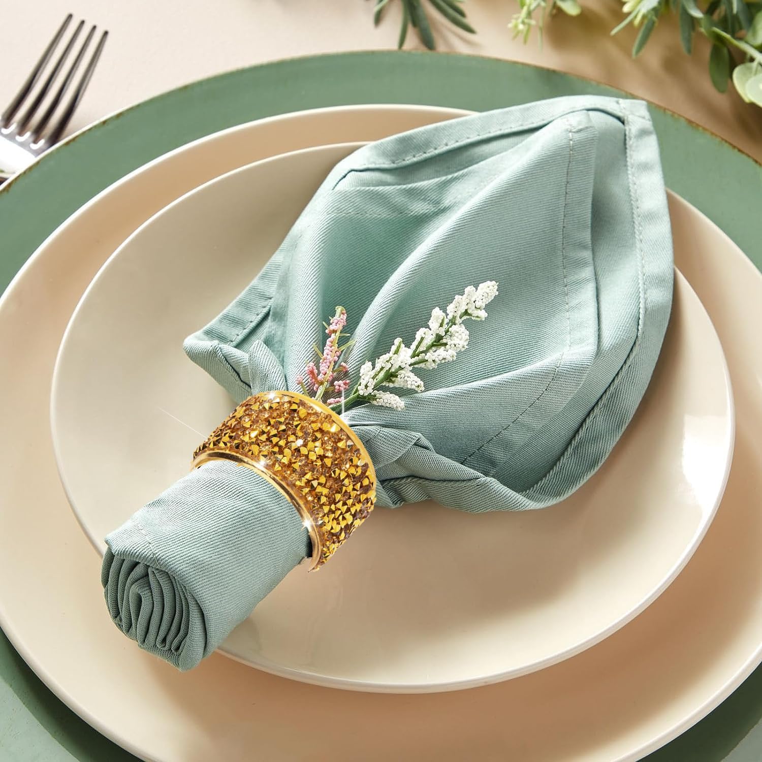 Rhinestone Napkin Rings Silver Set of 12,Crystal Napkin Holder Crushed Diamond Serviette Buckles for Dinner, Wedding, Party, Holiday, Banquet,Everyday Table Setting Decor (12, All Gold Crystal)