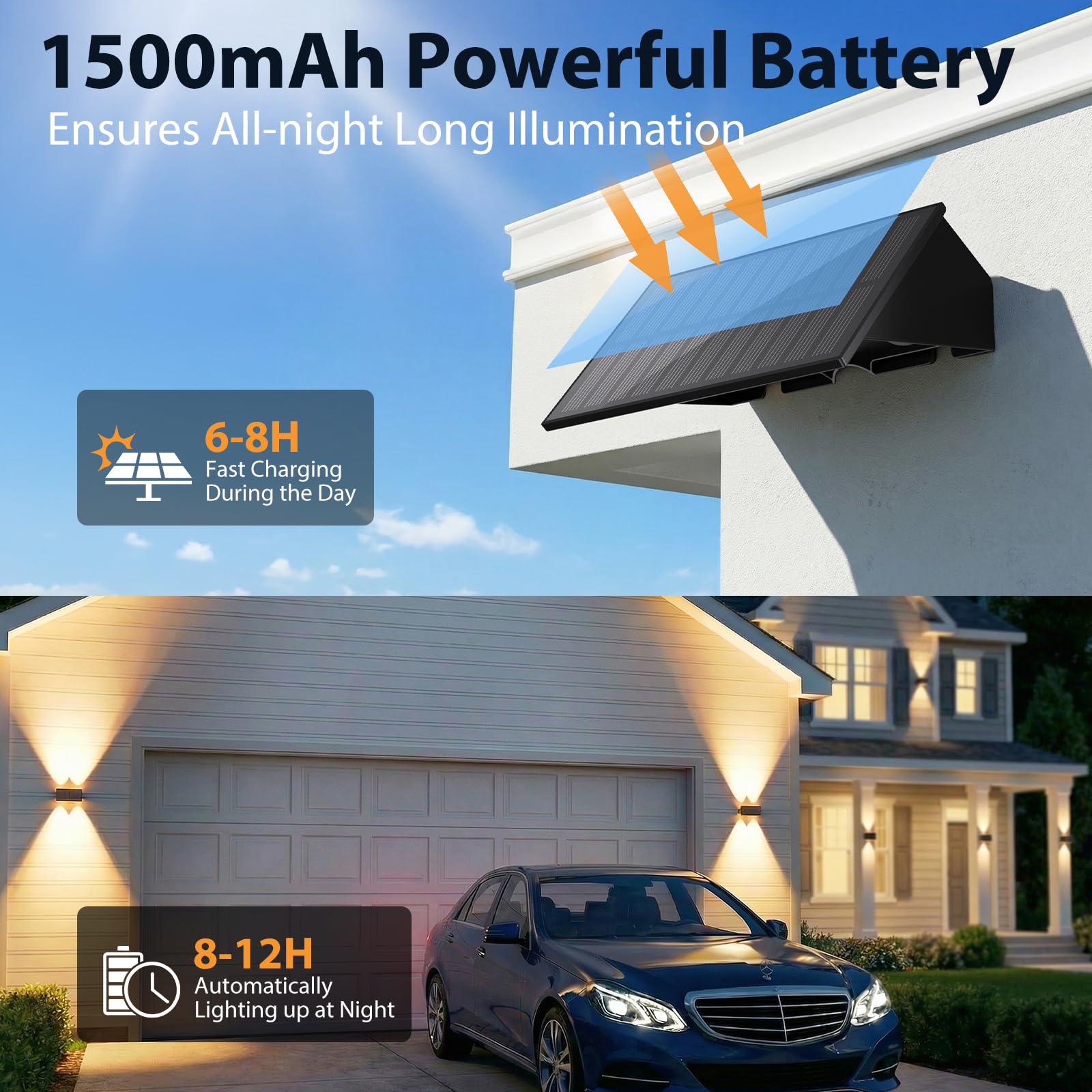 Solarzaunleuchten für den Außenbereich – 3000/4000/6000 K, 3 Modi, IP65 wasserdicht, solarbetriebene Wandleuchten, Auf- und Abwärtsbeleuchtung, solarbetriebene Wandleuchten für den Außenbereich