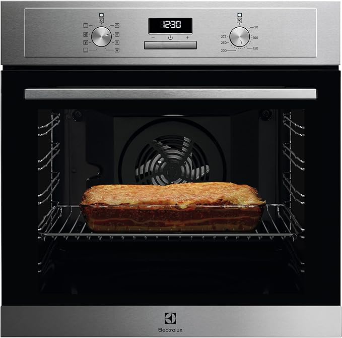 Electrolux EOH3H54X Horno Eléctrico de Convección, Multifunción, Grill Integrado, Serie 300, 7 Funciones, Cocción Multinivel, Limpieza AquaClean, 72 L de Capacidad, Inox Antihuellas, Clase A+