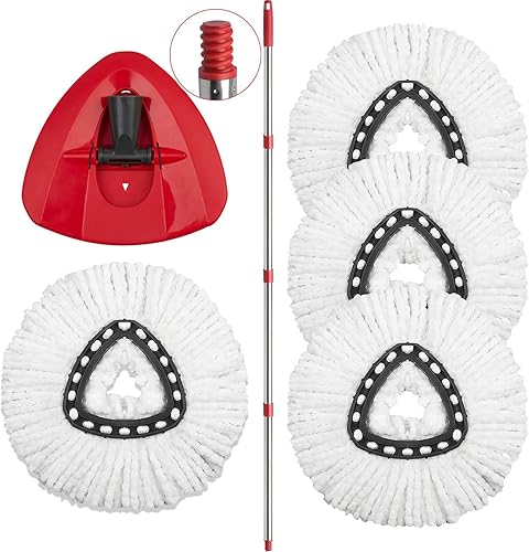 Paquete de 4 + 2 cabezales de repuesto para trapeador giratorio – Incluye 1 base de trapeador y 1 mango EasyWring repuestos de trapeador compatible