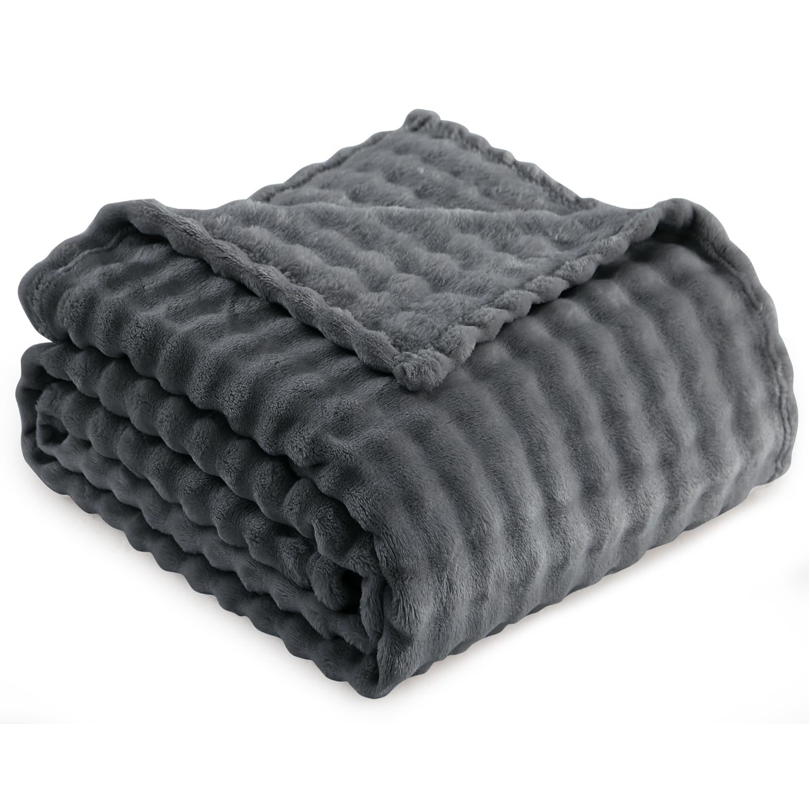 RUIKASI Fleece Throw Blanket for Sofa - Dark Grey Double Fluffy Bubble Throws Cozy Blanket with Reversible Design, Twin 150x200 cm — image 1