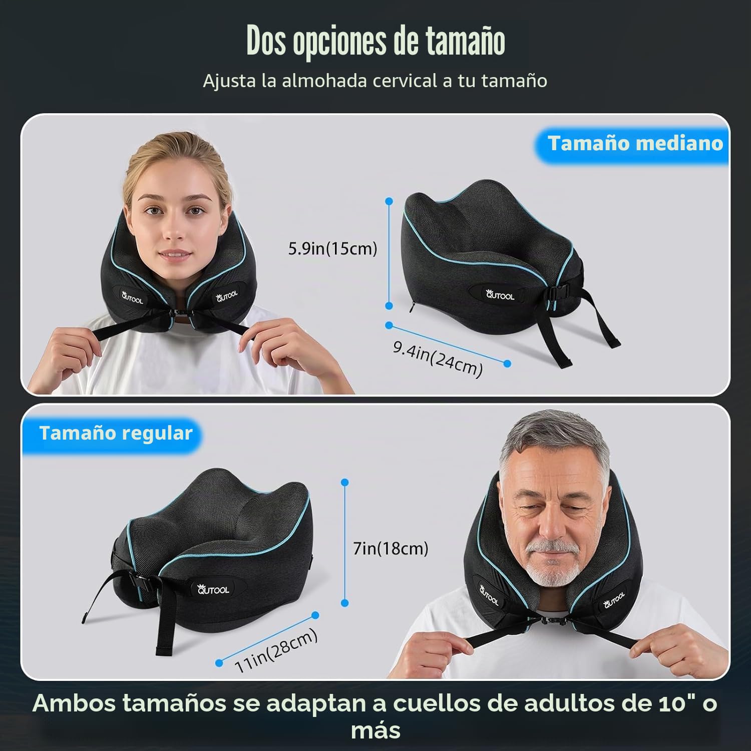 Almohada de Viaje para Cuello- Cojin Cuello Viaje Ajustable con Correas, Incluye Bolsa de Almacenamiento Portátil y Gancho para Colgar -Almohada ViajePerfecta para Avión, Tren, Coche (Negro Estándar)
