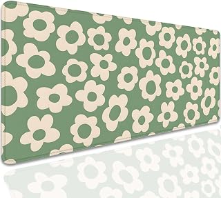 Green Daisy Flowers Desk Pad Mouse Pad,Large Daisies Floral Mouse Mat with Stitched Edges,Non-Slip Rubber Base Mousepad for Office PC Keyboard Laptop and Home Work Desk Mat(27.5X11.8 in)
