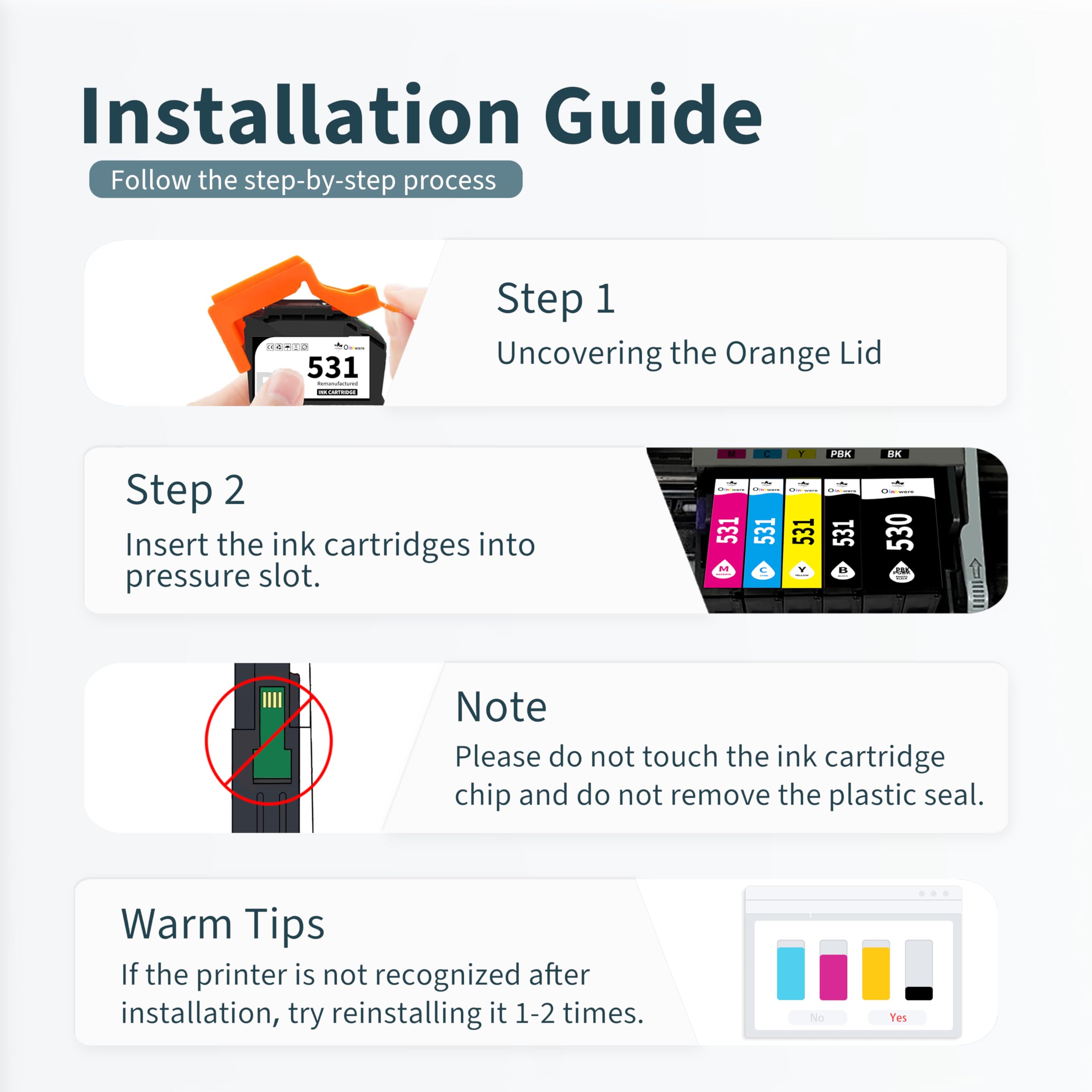 MEGOFFICE 530XXL 531XXL Ink Cartridges Replacement For PGI-530 CLI-531 XXL Compatible For Canon Pixma TS8750 TS8751(PGBK/Black/Cyan/Magenta/Yellow, 5 Pack - View #3