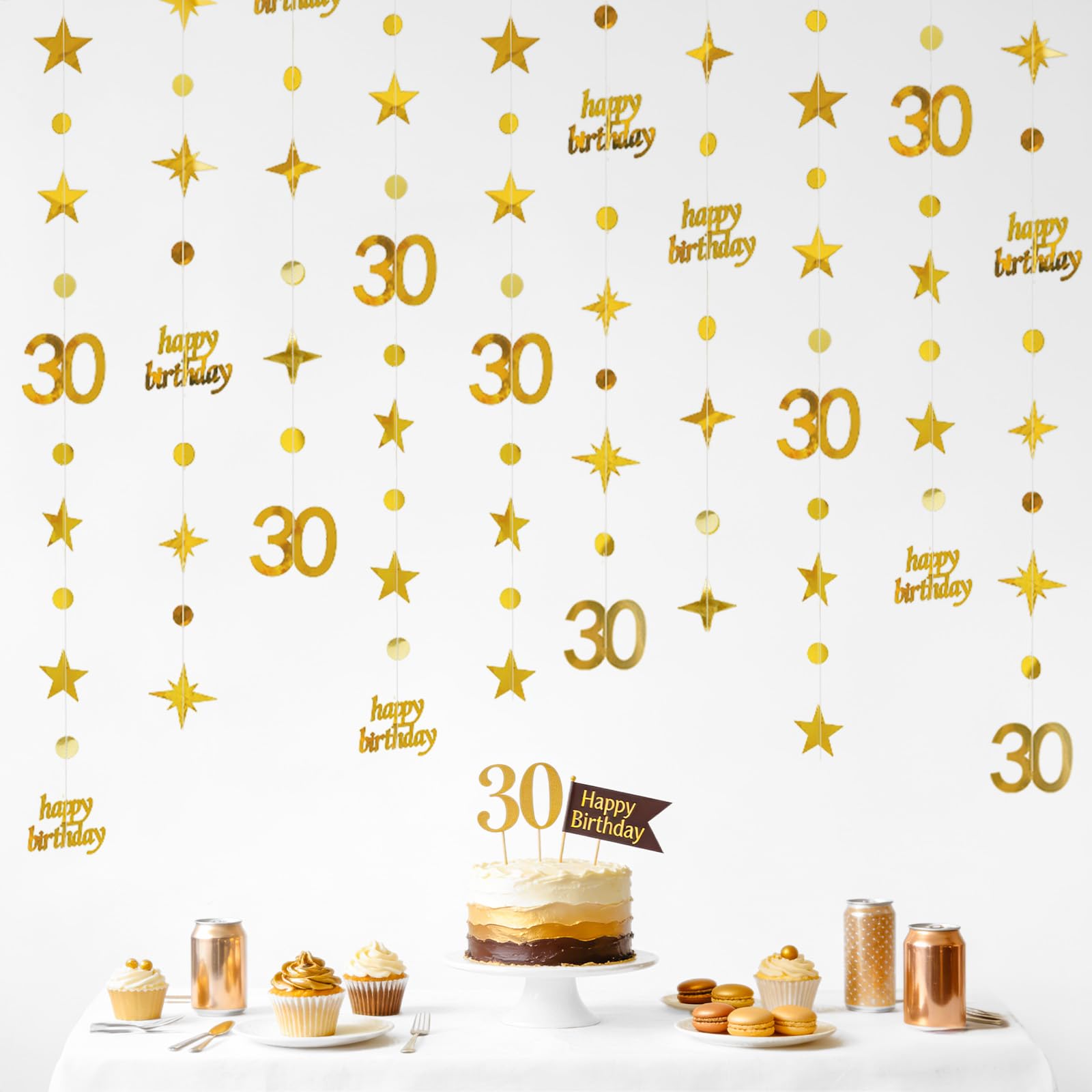 G2PLUS 30th Birthday Paper Garland: 4PCS Gold Hanging Paper Garland, 14m Backdrop Streamers, Hanging Party Decorations for 30th Birthday
