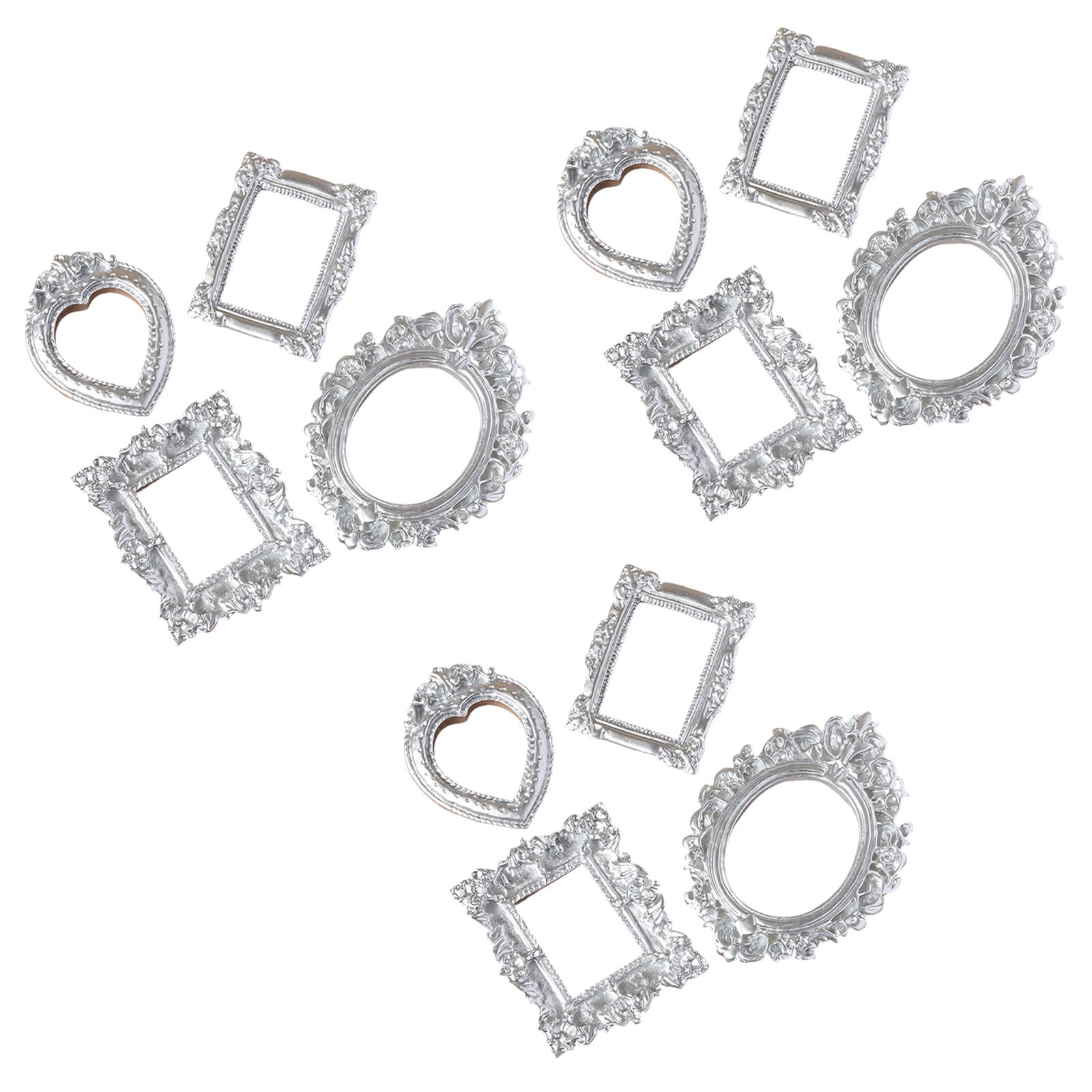 12PCS Small Antique Resin Picture Frame Miniature Rectangular Oval Jewelry Display Photo Frame for Weddings Party Decors Antique Picture Set