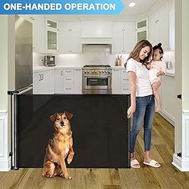 Retractable Baby Gates for Doorways 55 Wide Retractable Dog Gate for Stairs, Mesh Dog Gates for The House, Retractable Gate Outdoor Baby Gates for Decks, Child Gate for Stairs, Black