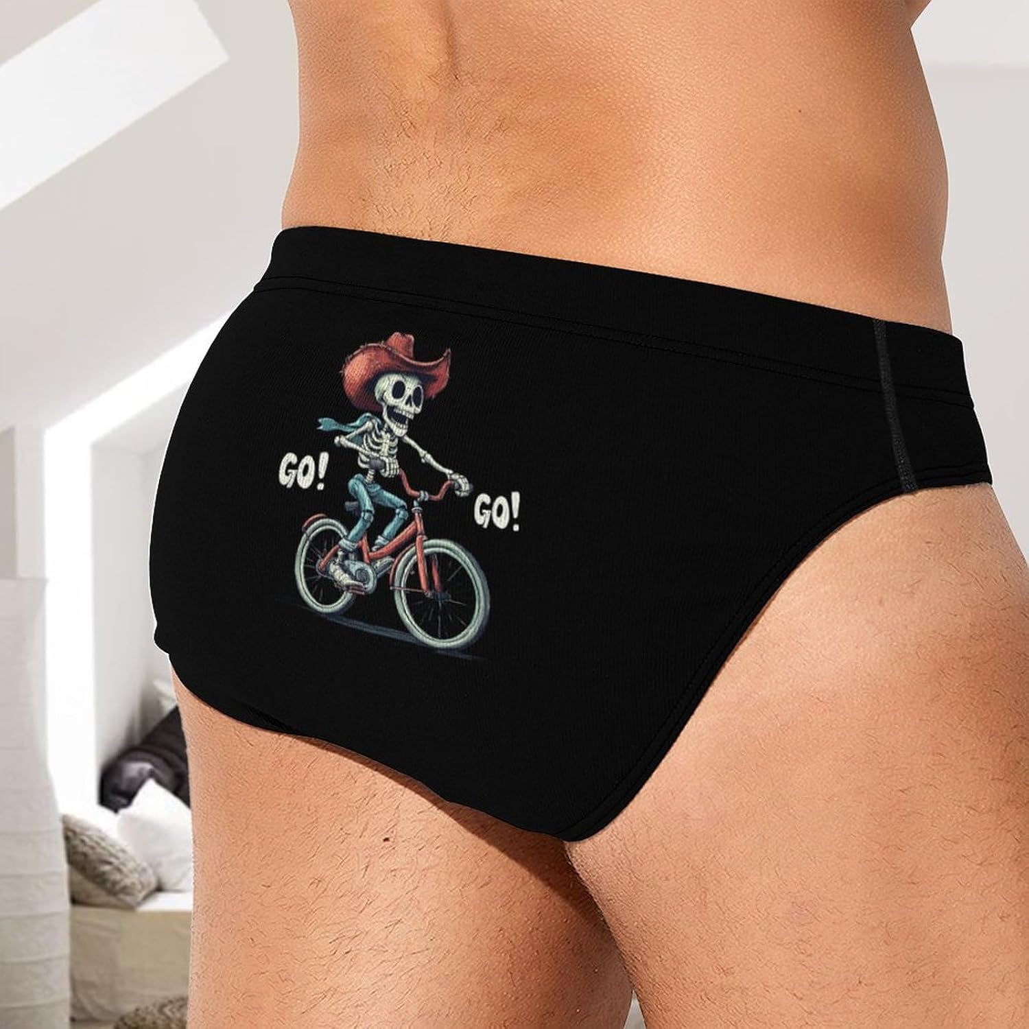 Bike Riding Skeletons Cycling Men's Underwear Brief Print Triangle Bikinis Soft Breathable Briefs