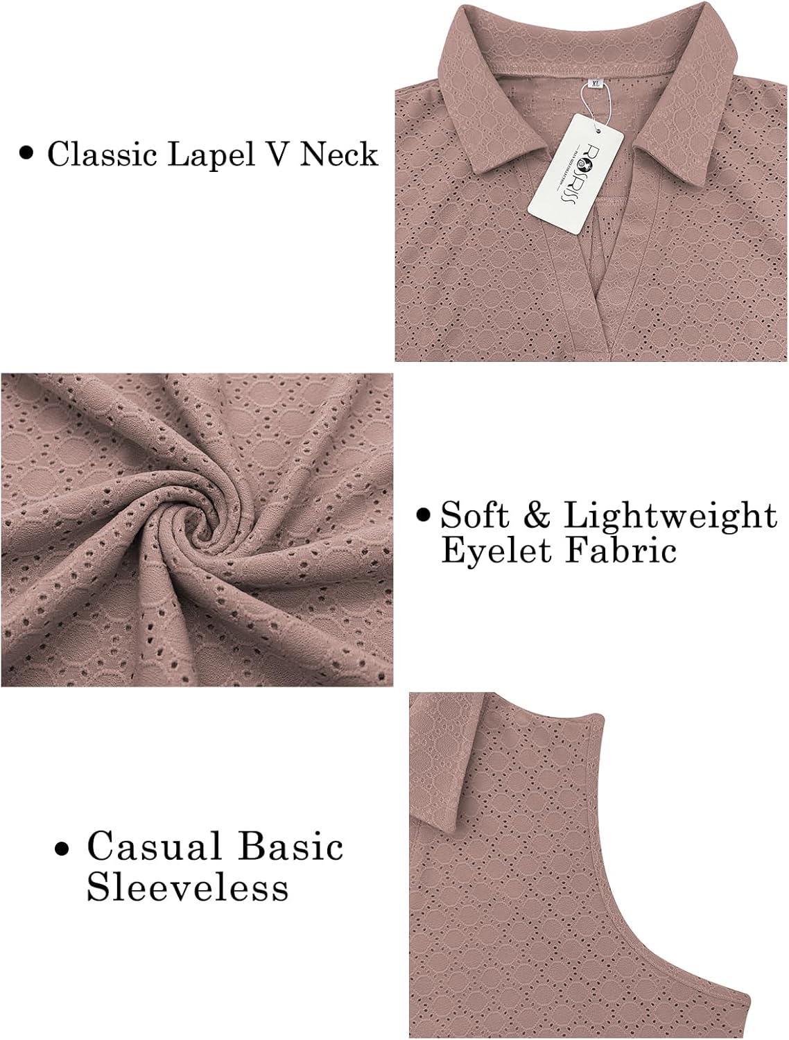 ROSRISS Womens Plus-Size-Tank-Tops Summer Sleeveless Casual Shirts Lapel V Neck Tunics Eyelet Tees - Image 3