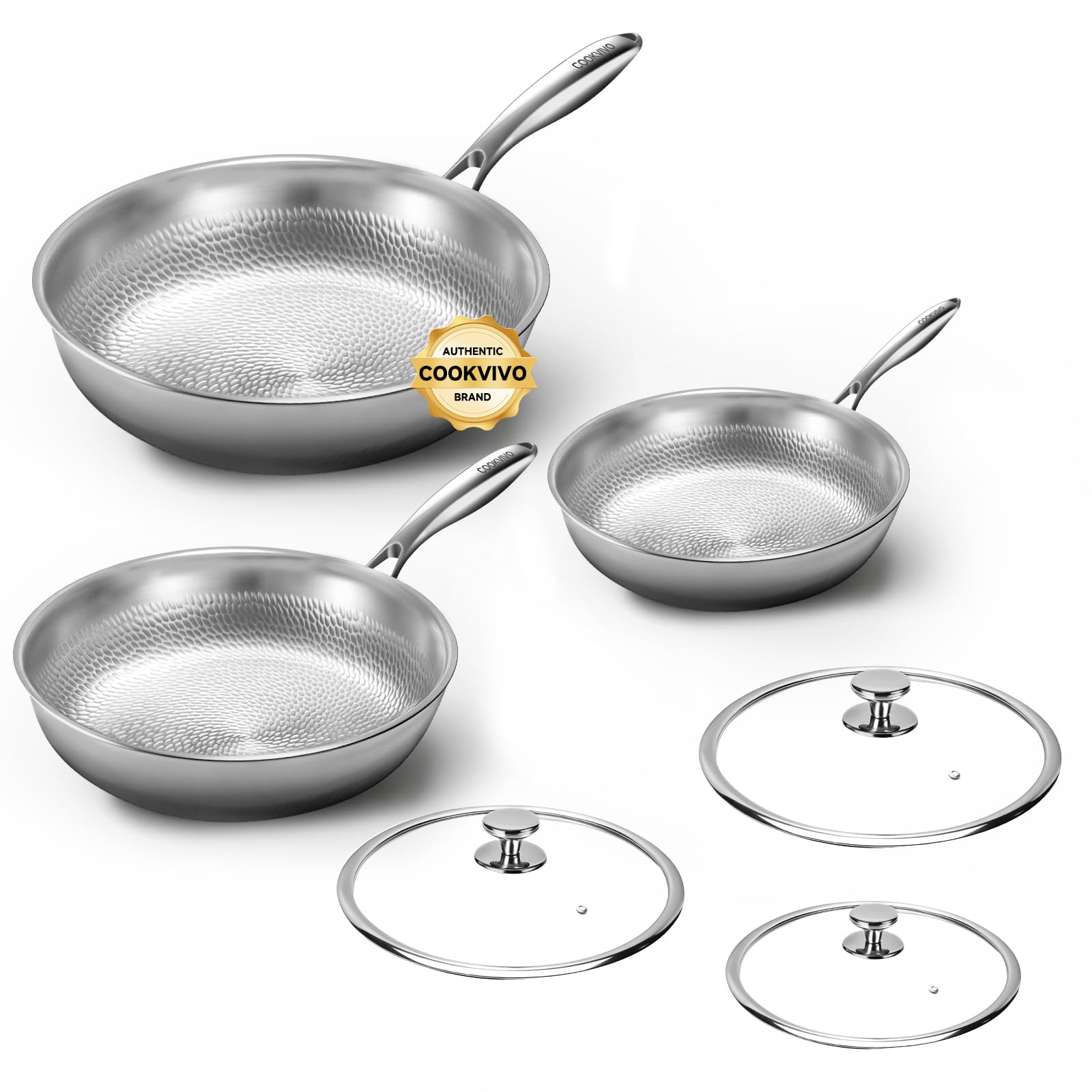 COOKVIVO Titanium Pans for Cooking,8"+10"+12" Titanium Cookware Set