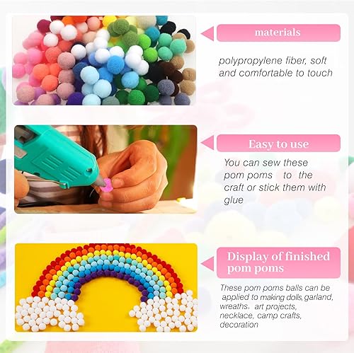 Vista 3 de TOAOB - 1900 pompones surtidos de 0.39 pulgadas para artes y manualidades multicolor con 100 pompones pequeños para decoración de manualidades