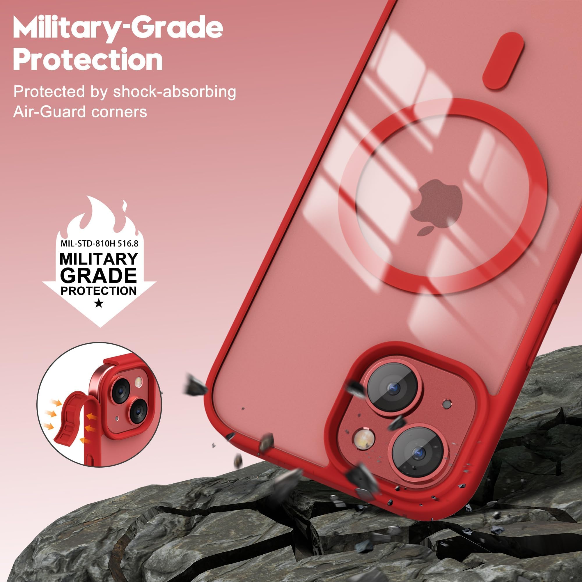 oakxco Funda magnética transparente para iPhone 15, compatible con carga Magsafe, funda protectora delgada para iPhone 15, a prueba de golpes, silicona suave TPU y policarbonato duro, color rojo