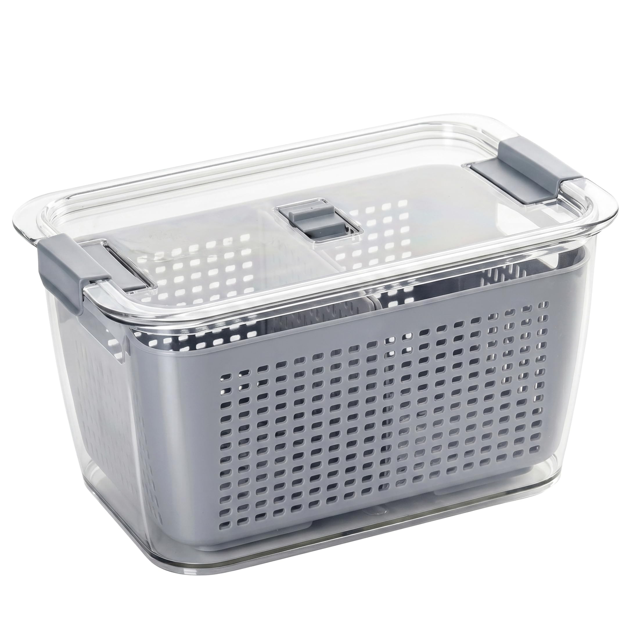 Fertnouk Fruit Storage Containers, 1.7L Draining Basket, Gray