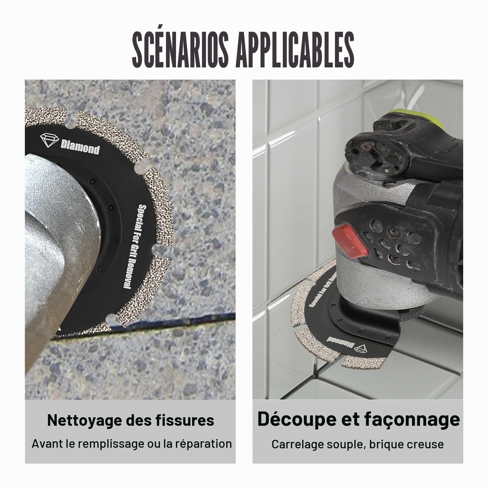 Lot de 5 outils multifonctions diamantés avec adaptateur, lames de scie, outil d'oscillation pour carreaux en céramique, brique creuse, ciment, carrelage souple, maçonnerie