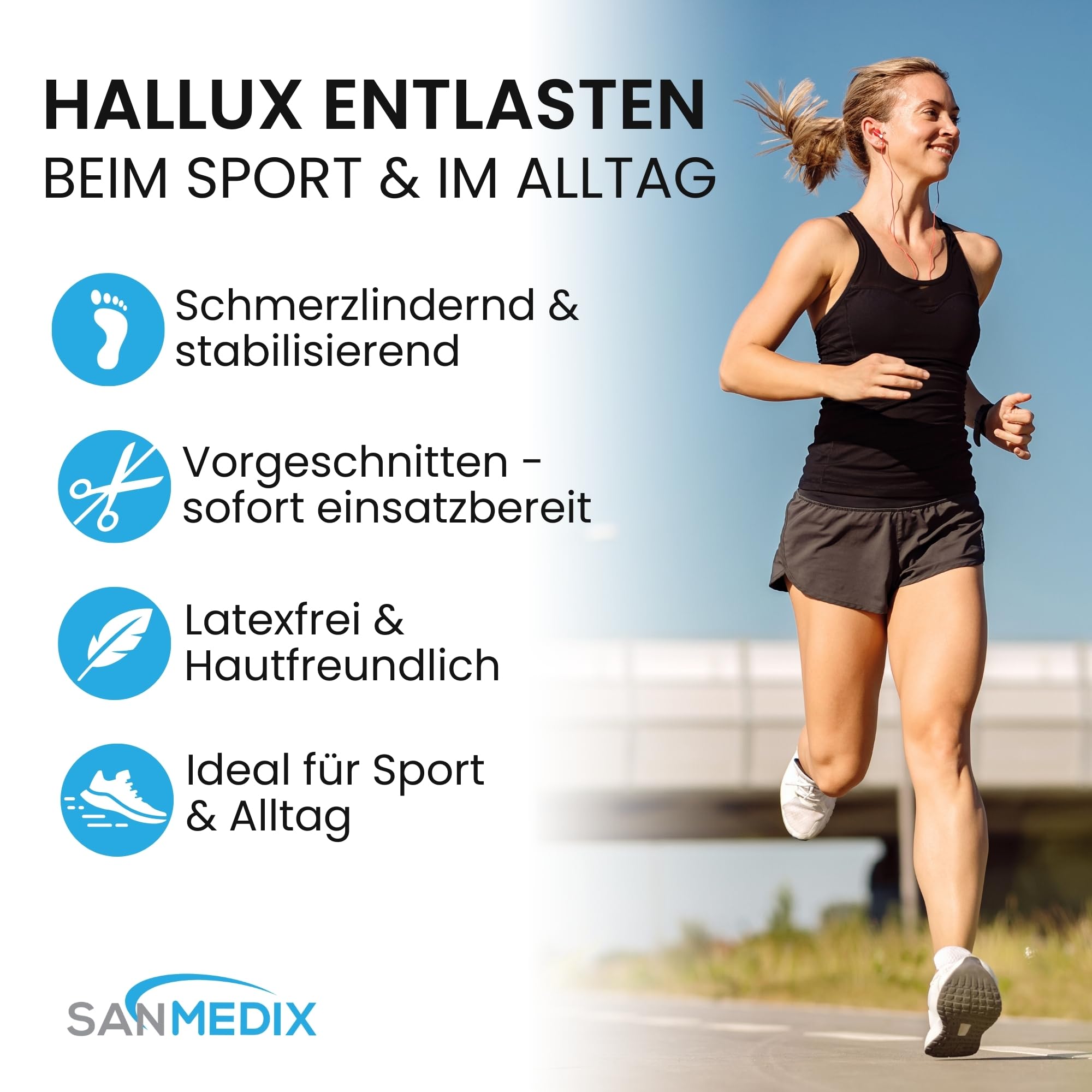Hallux Valgus Kinesiotape – 20 bandes prédécoupées Sport & Physio Tapes pour orteil et pied – Bande de kinésiologie prédécoupée pour hallux valgus, respectueuse de la peau et sans latex (Noir