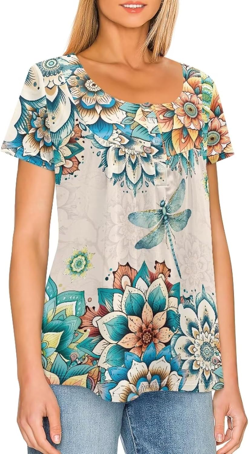 Binienty レディース トップス 半袖 ドレッシー/カジュアル チュニック トップス サイドシャーリング 隠しベリーシャツ