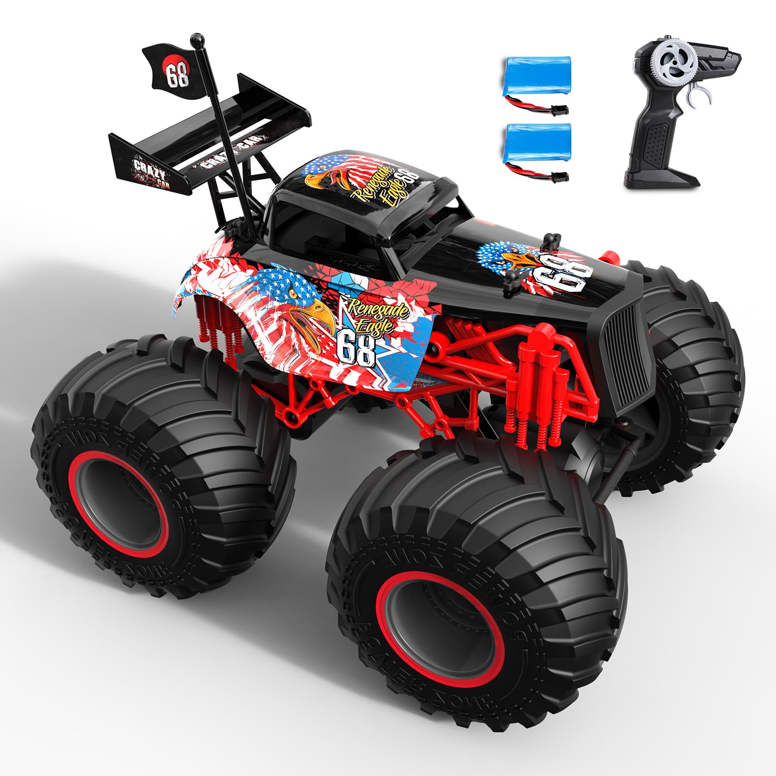 Remote Control Car Age 6+ for Kids 2.4Ghz 1:14 Remote Control Monster Truck All Terrain Big Wheel 50+ mins Two Rechargeable Batteries 15 km/h RC Monster Car Gift for Kids (Eagle 68)