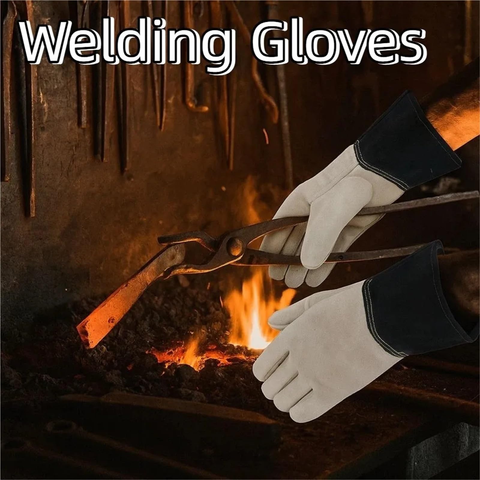 Compatible con 1 par de guantes de trabajo de cuero resistentes, resistentes al calor y a los cortes, a prueba de espinas, resistentes al desgaste for tareas de soldadura y trabajo